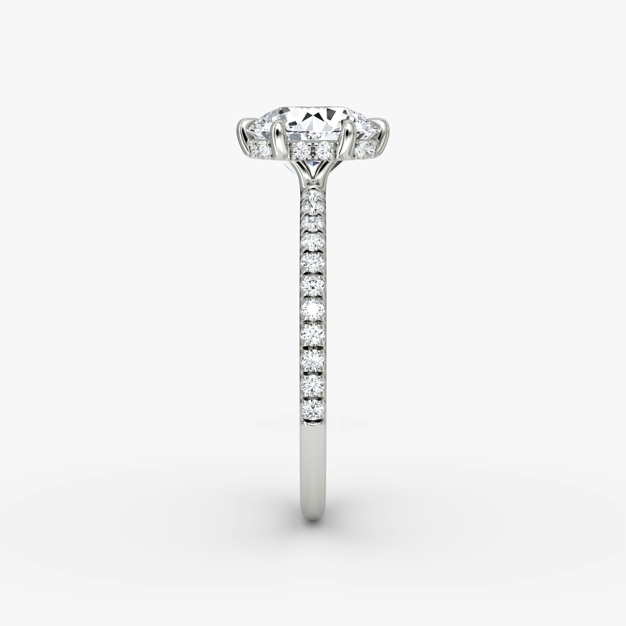 The Signature 6 Prong | Round Brilliant | 18k | White Gold | bandAccent: Pavé | bandWidth: standard | caratWeight: other | hiddenHalo: yes | diamondOrientation: vertical