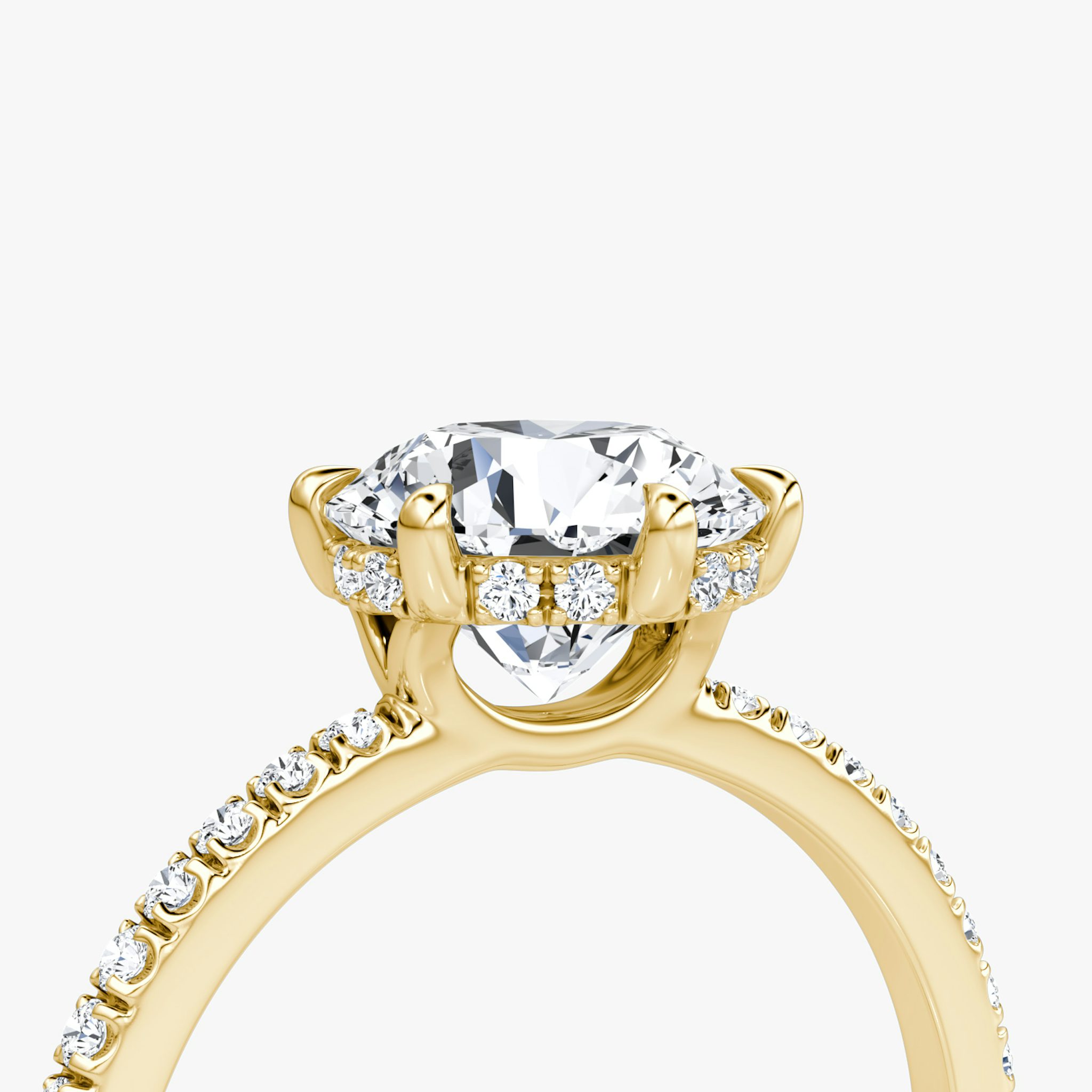 The Signature 6 Prong | Round Brilliant | 18k | Yellow Gold | bandAccent: Pavé | bandWidth: standard | caratWeight: other | hiddenHalo: yes | diamondOrientation: vertical