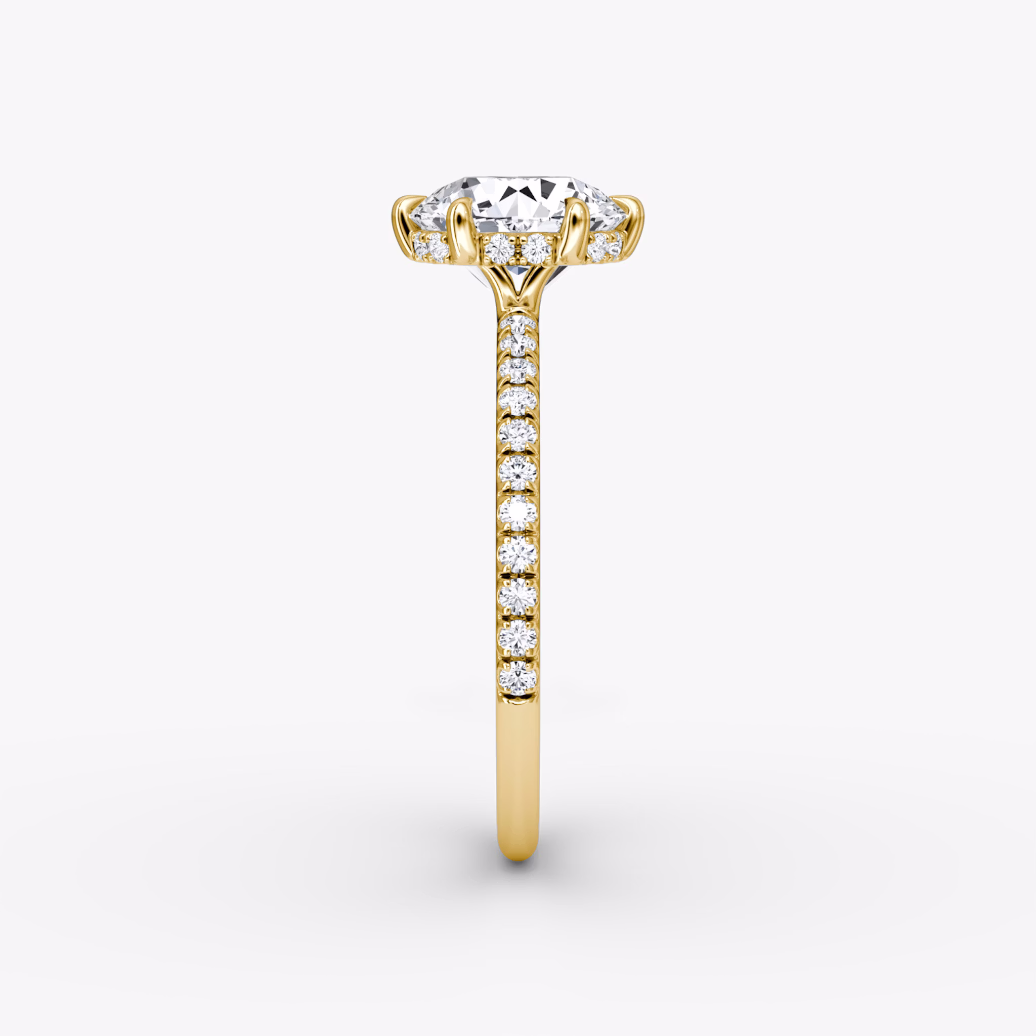The Signature 6 Prong | Round Brilliant | 18k | Yellow Gold | bandAccent: Pavé | bandWidth: standard | caratWeight: other | hiddenHalo: yes | diamondOrientation: vertical