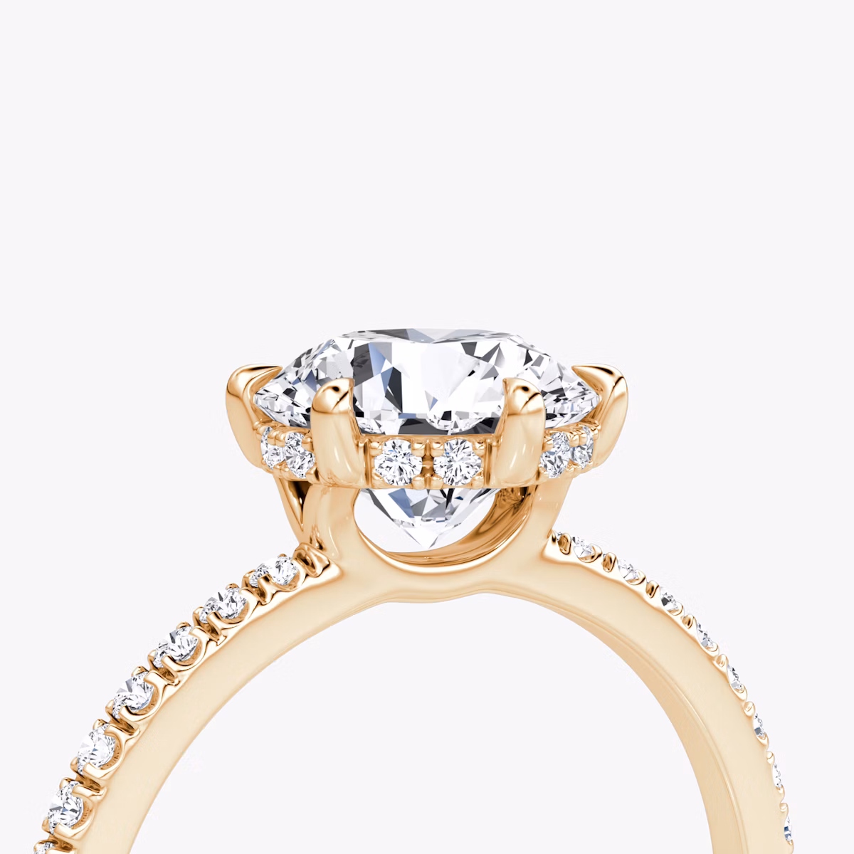 The Signature 6 Prong | Round Brilliant | 14k | Rose Gold | bandAccent: Pavé | bandWidth: standard | caratWeight: 2.0ct | hiddenHalo: yes | diamondOrientation: vertical
