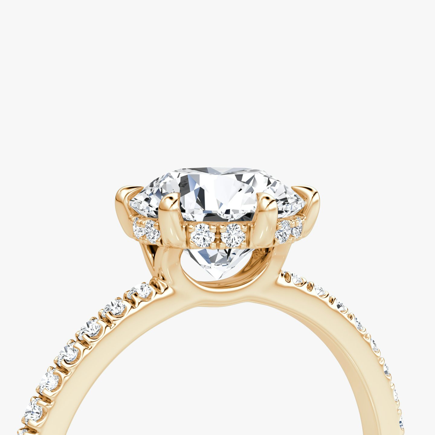 The Signature 6 Prong | Round Brilliant | 14k | Rose Gold | bandAccent: Pavé | bandWidth: standard | caratWeight: other | hiddenHalo: yes | diamondOrientation: vertical