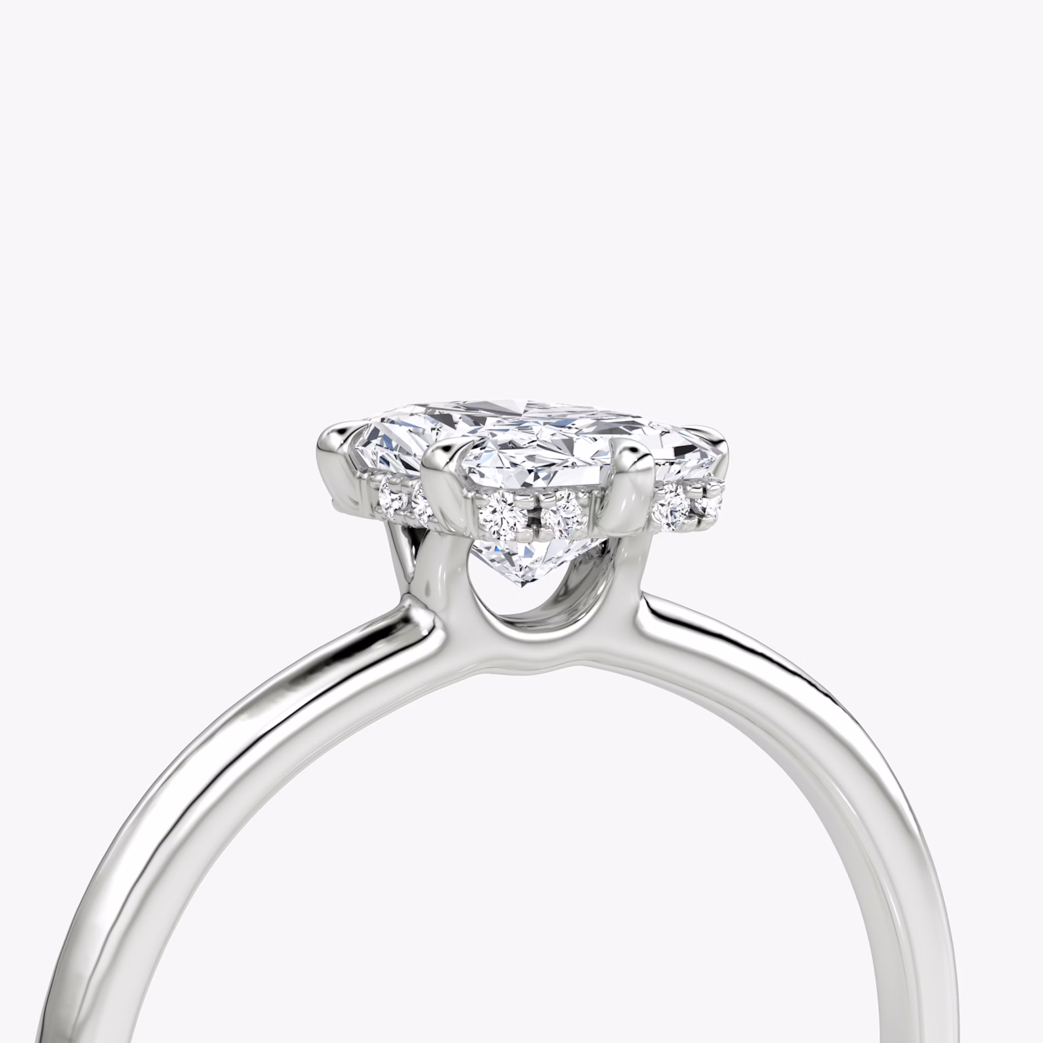 The Signature 6 Prong | Radiant | 18k | White Gold | bandAccent: Plain | bandWidth: standard | hiddenHalo: yes | diamondOrientation: vertical | caratWeight: other