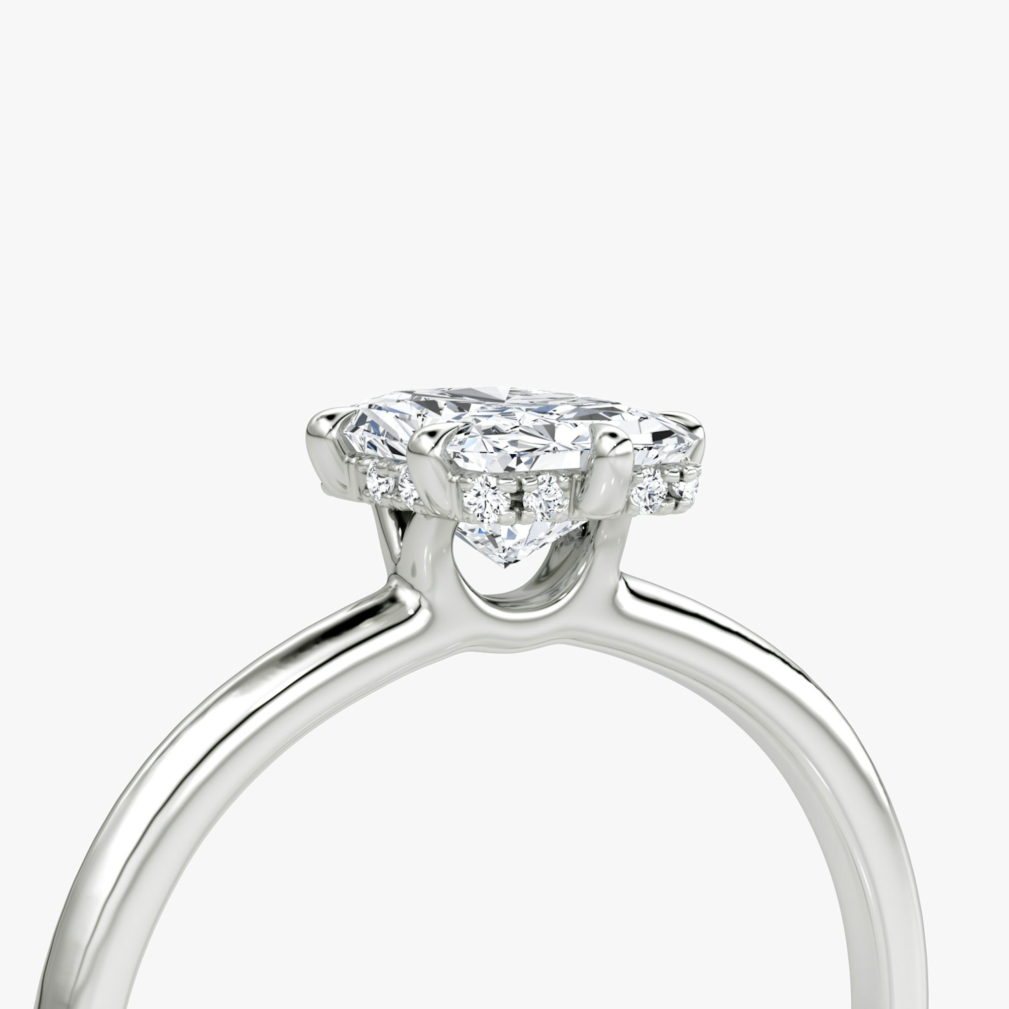 The Signature 6 Prong | Radiant | 18k | White Gold | bandAccent: Plain | bandWidth: standard | hiddenHalo: yes | diamondOrientation: vertical | caratWeight: other