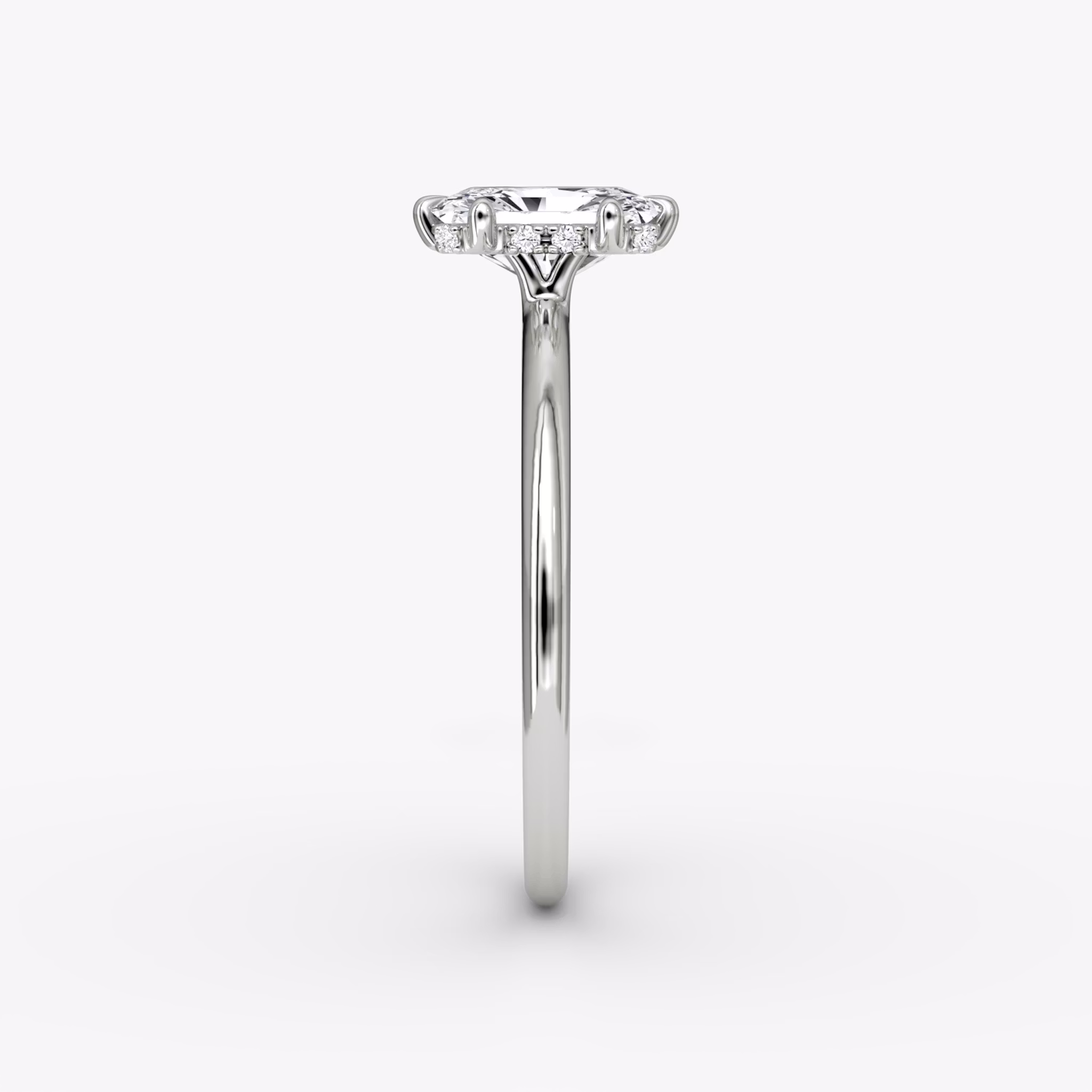 The Signature 6 Prong | Radiant | 18k | White Gold | bandAccent: Plain | bandWidth: standard | hiddenHalo: yes | diamondOrientation: vertical | caratWeight: other