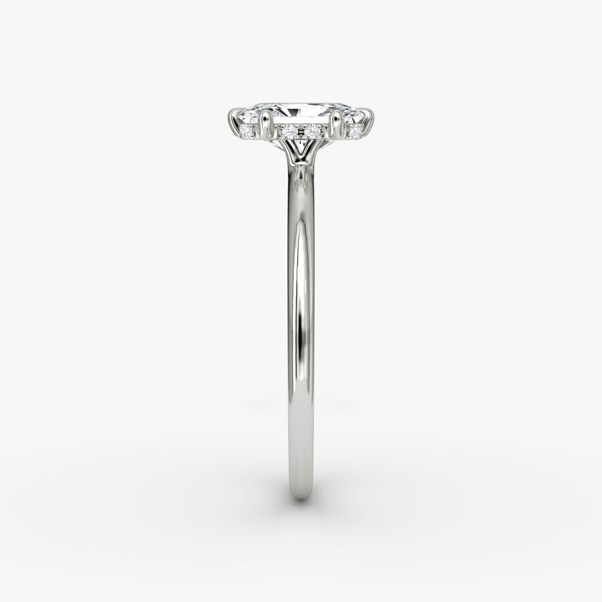The Signature 6 Prong | Radiant | 18k | White Gold | bandAccent: Plain | bandWidth: standard | hiddenHalo: yes | diamondOrientation: vertical | caratWeight: other