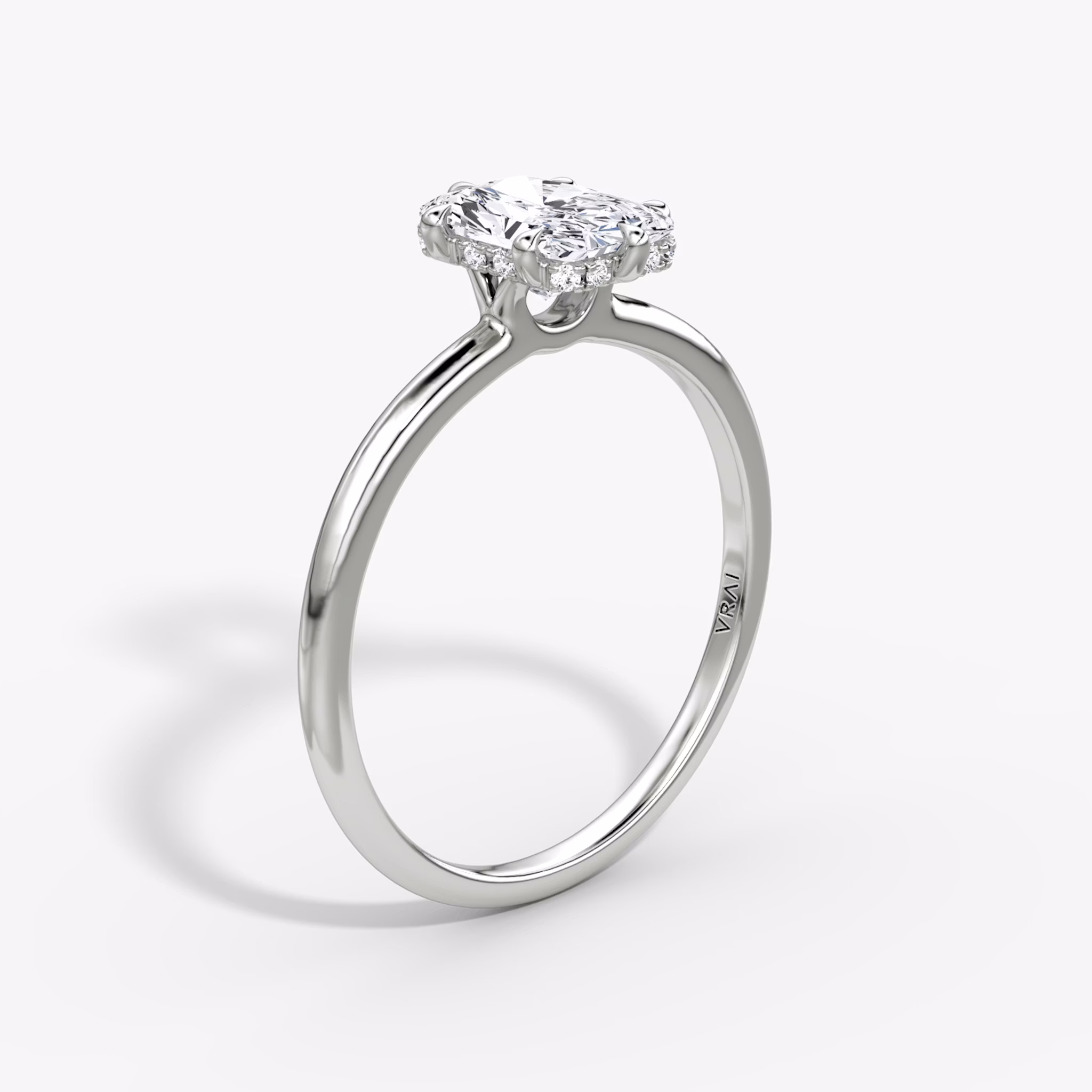 The Signature 6 Prong | Radiant | 18k | White Gold | bandAccent: Plain | bandWidth: standard | hiddenHalo: yes | diamondOrientation: vertical | caratWeight: other