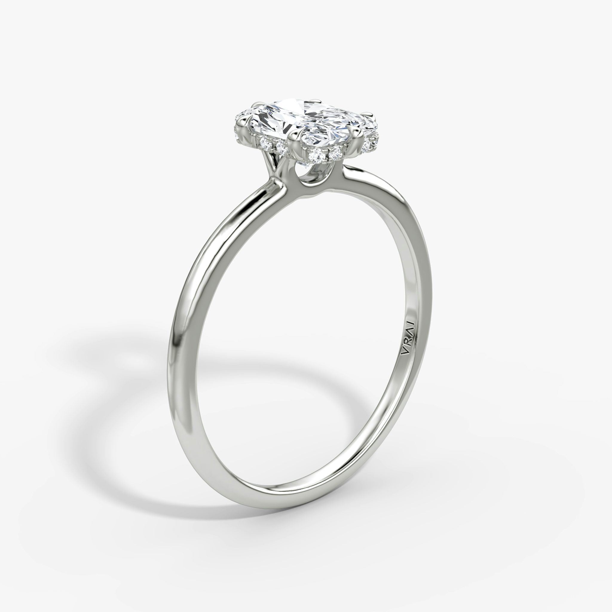 The Signature 6 Prong | Radiant | 18k | White Gold | bandAccent: Plain | bandWidth: standard | hiddenHalo: yes | diamondOrientation: vertical | caratWeight: other