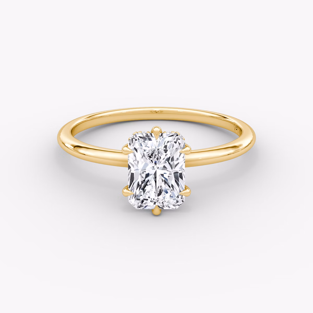 The Signature 6 Prong | Radiant | 18k | Yellow Gold | bandAccent: Plain | bandWidth: standard | hiddenHalo: yes | diamondOrientation: vertical | caratWeight: other