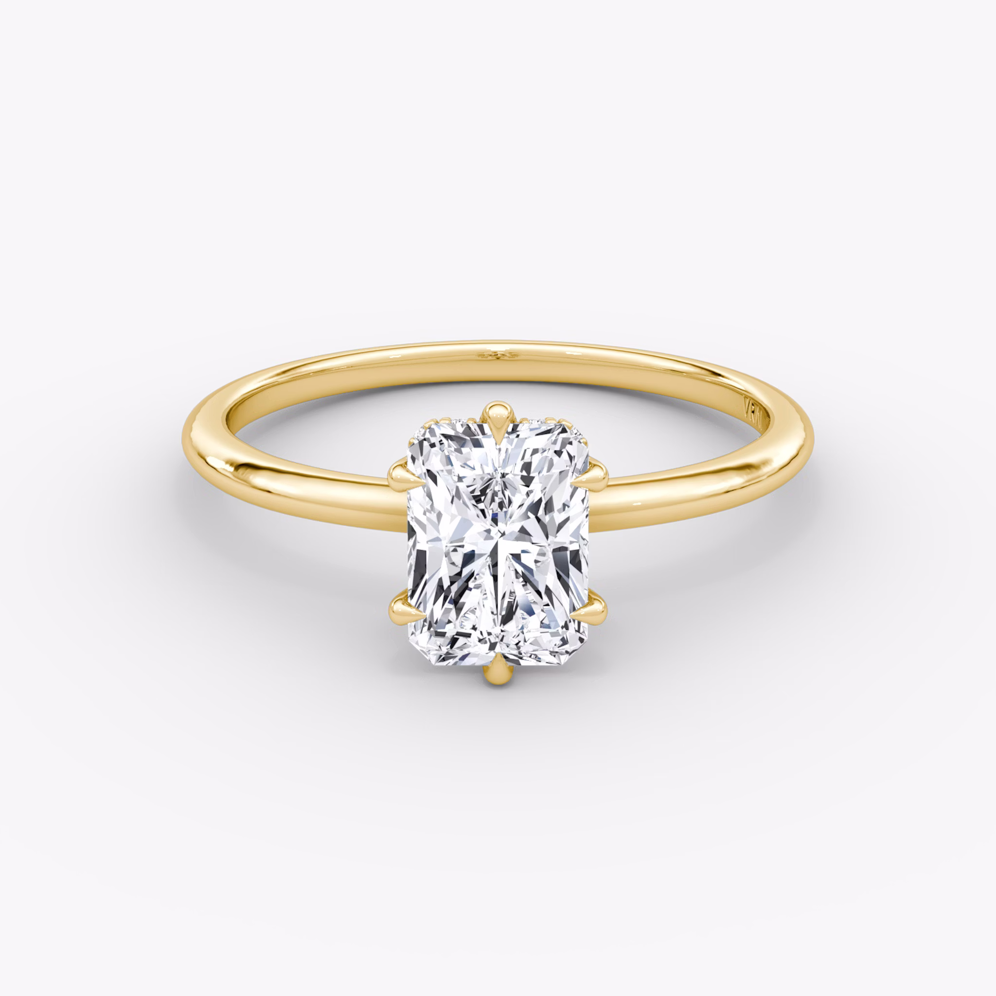 The Signature 6 Prong | Radiant | 18k | Yellow Gold | bandAccent: Plain | bandWidth: standard | hiddenHalo: yes | diamondOrientation: vertical | caratWeight: other