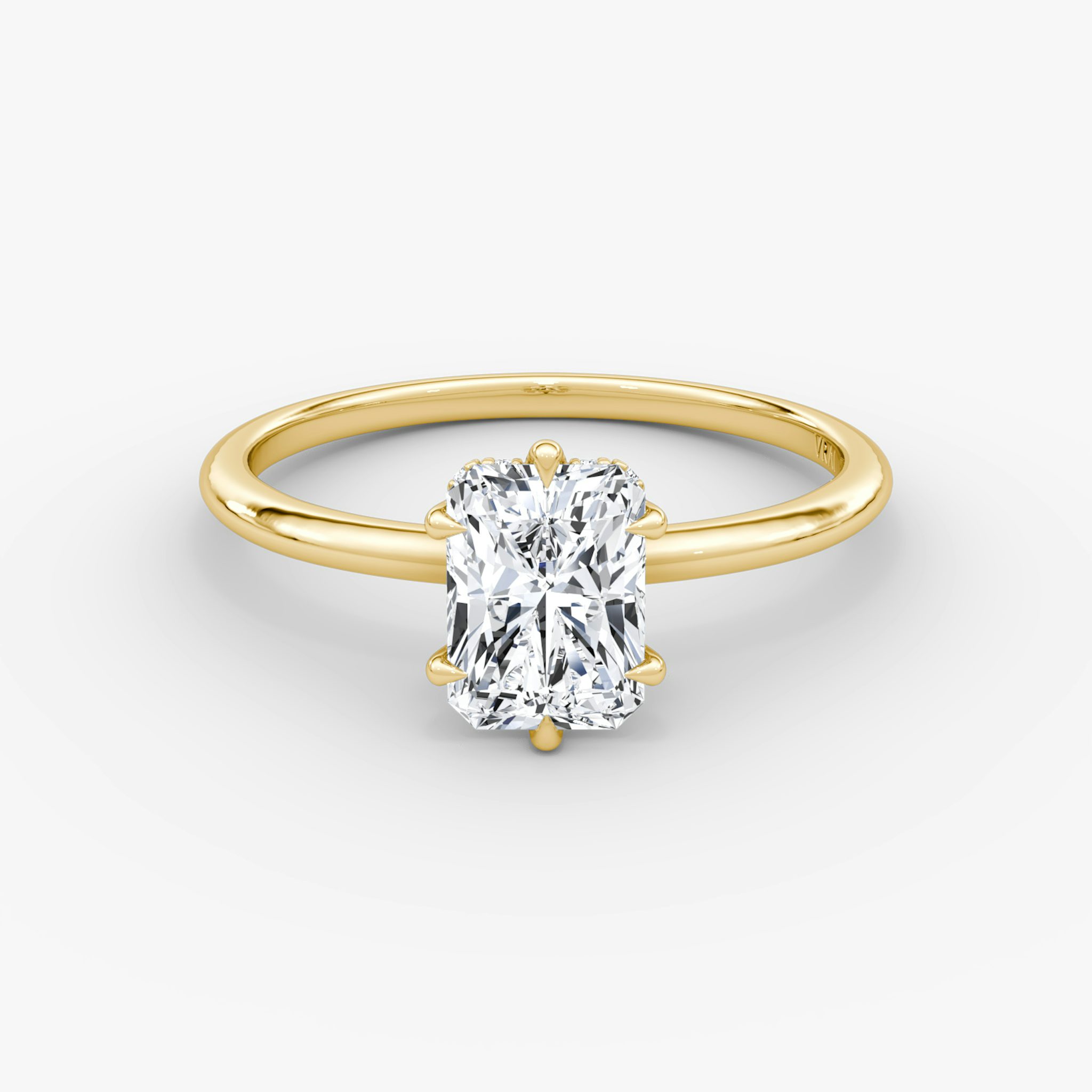 The Signature 6 Prong | Radiant | 18k | Yellow Gold | bandAccent: Plain | bandWidth: standard | hiddenHalo: yes | diamondOrientation: vertical | caratWeight: other