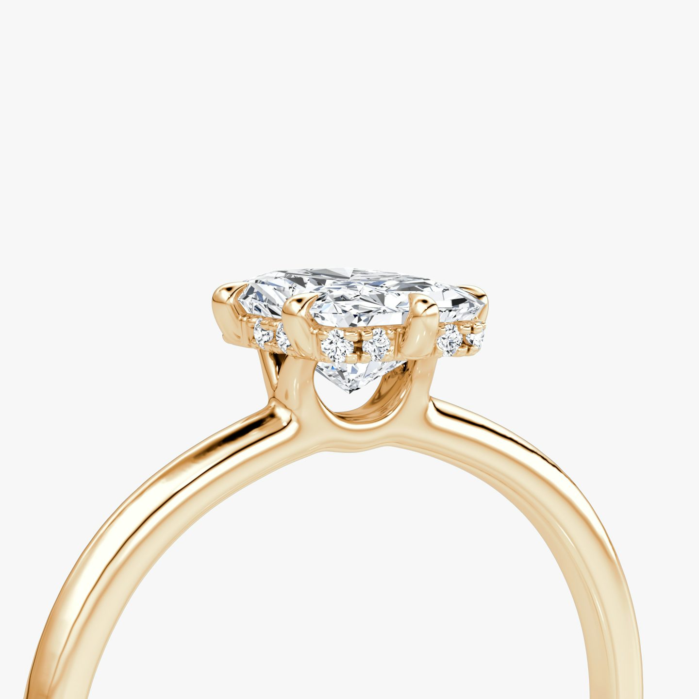 The Signature 6 Prong | Radiant | 14k | Rose Gold | bandAccent: Plain | bandWidth: standard | hiddenHalo: yes | diamondOrientation: vertical | caratWeight: other