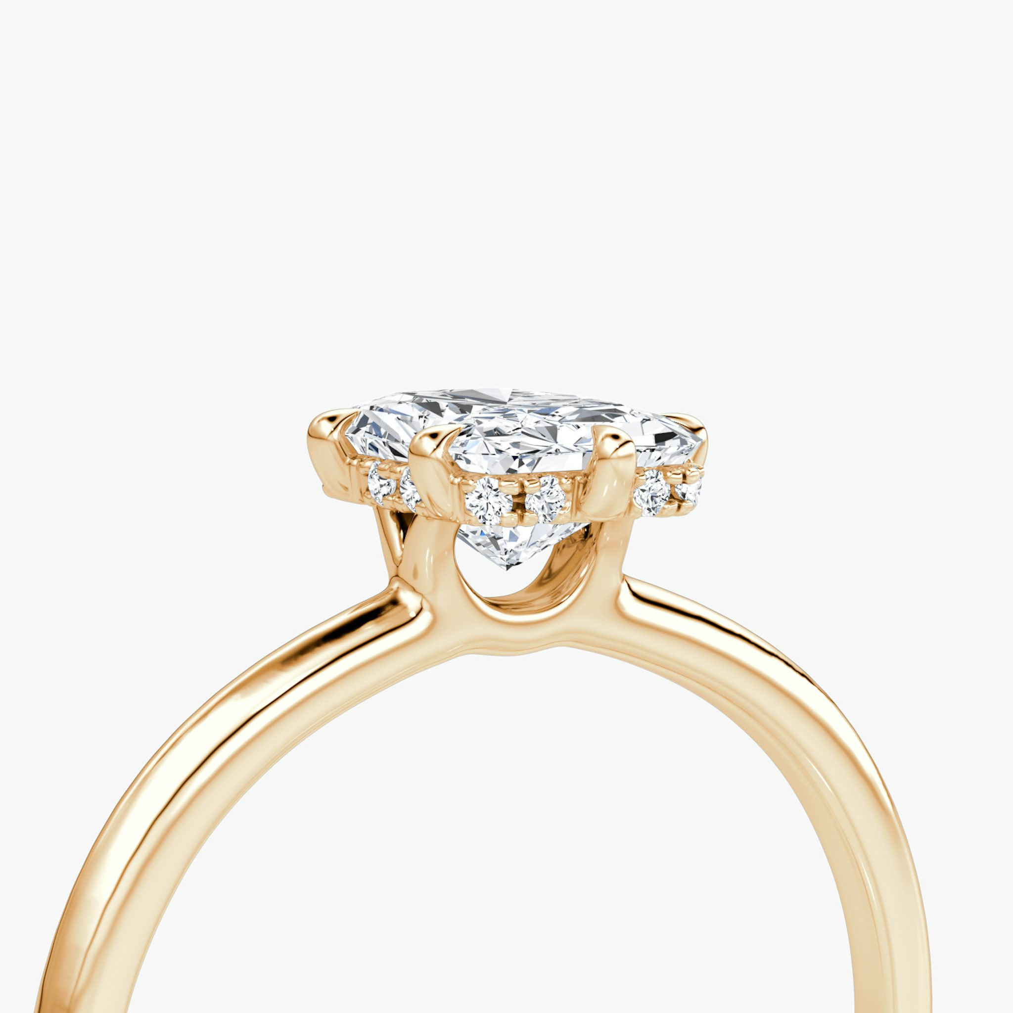 The Signature 6 Prong | Radiant | 14k | Rose Gold | bandAccent: Plain | bandWidth: standard | hiddenHalo: yes | diamondOrientation: vertical | caratWeight: other