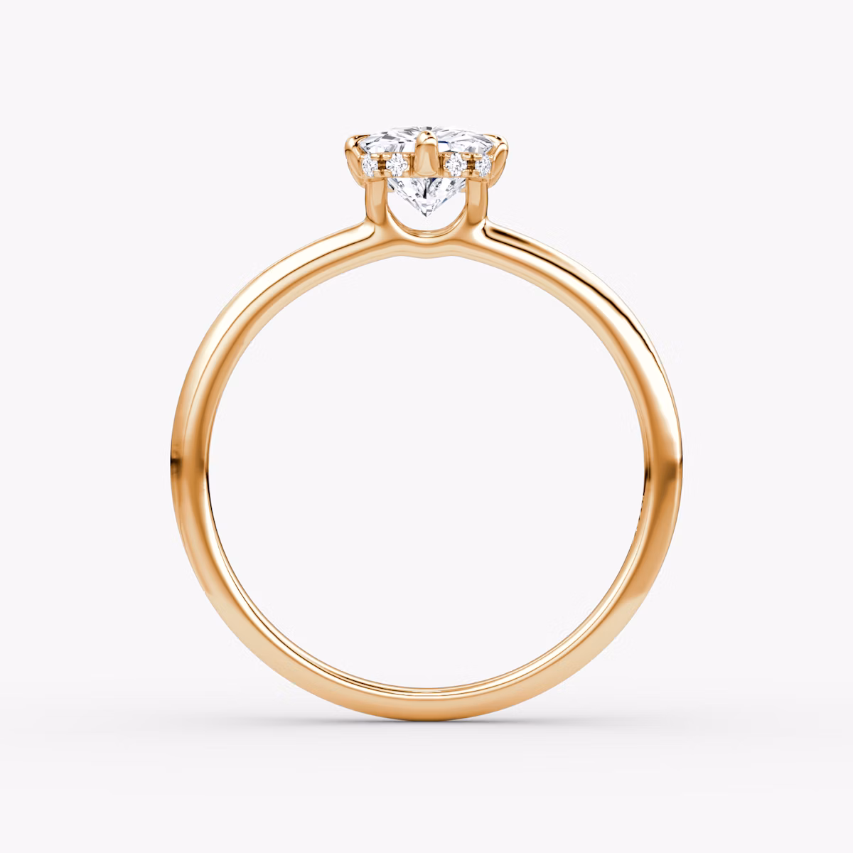 The Signature 6 Prong | Radiant | 14k | Rose Gold | bandAccent: Plain | bandWidth: standard | hiddenHalo: yes | diamondOrientation: vertical | caratWeight: other