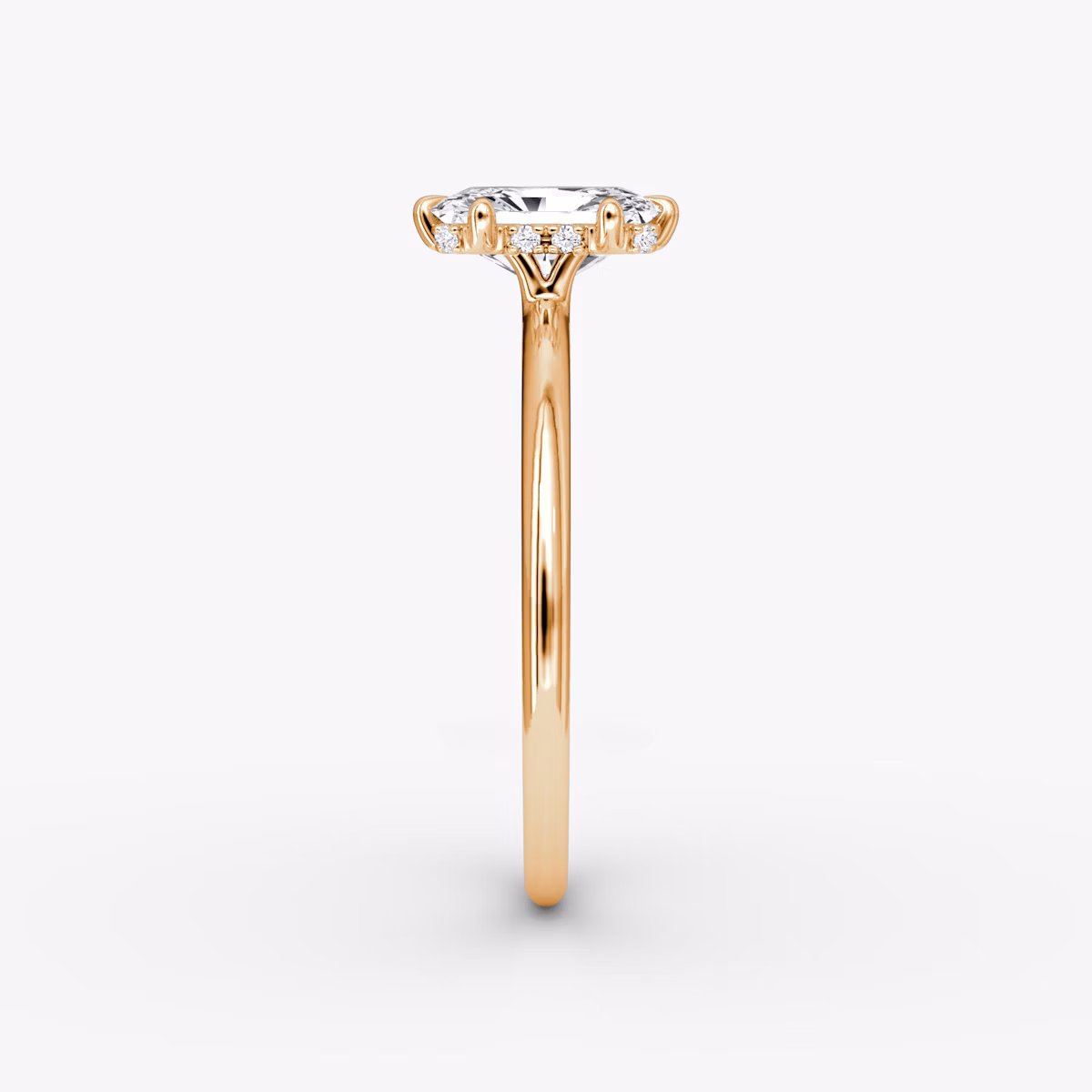 The Signature 6 Prong | Radiant | 14k | Rose Gold | bandAccent: Plain | bandWidth: standard | hiddenHalo: yes | diamondOrientation: vertical | caratWeight: other