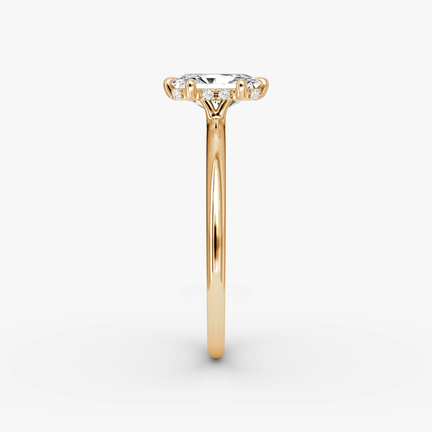 The Signature 6 Prong | Radiant | 14k | Rose Gold | bandAccent: Plain | bandWidth: standard | hiddenHalo: yes | diamondOrientation: vertical | caratWeight: other