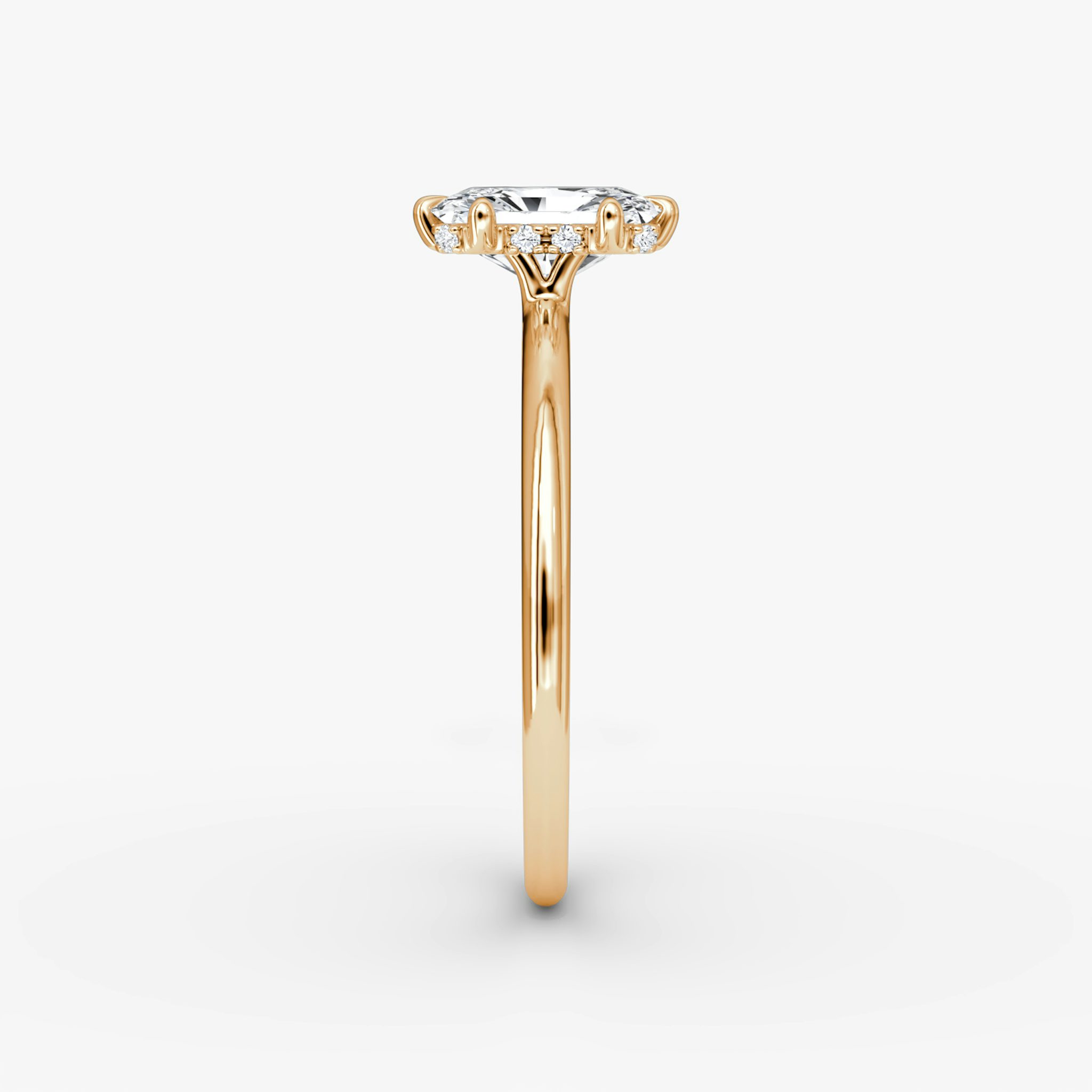 The Signature 6 Prong | Radiant | 14k | Rose Gold | bandAccent: Plain | bandWidth: standard | hiddenHalo: yes | diamondOrientation: vertical | caratWeight: other