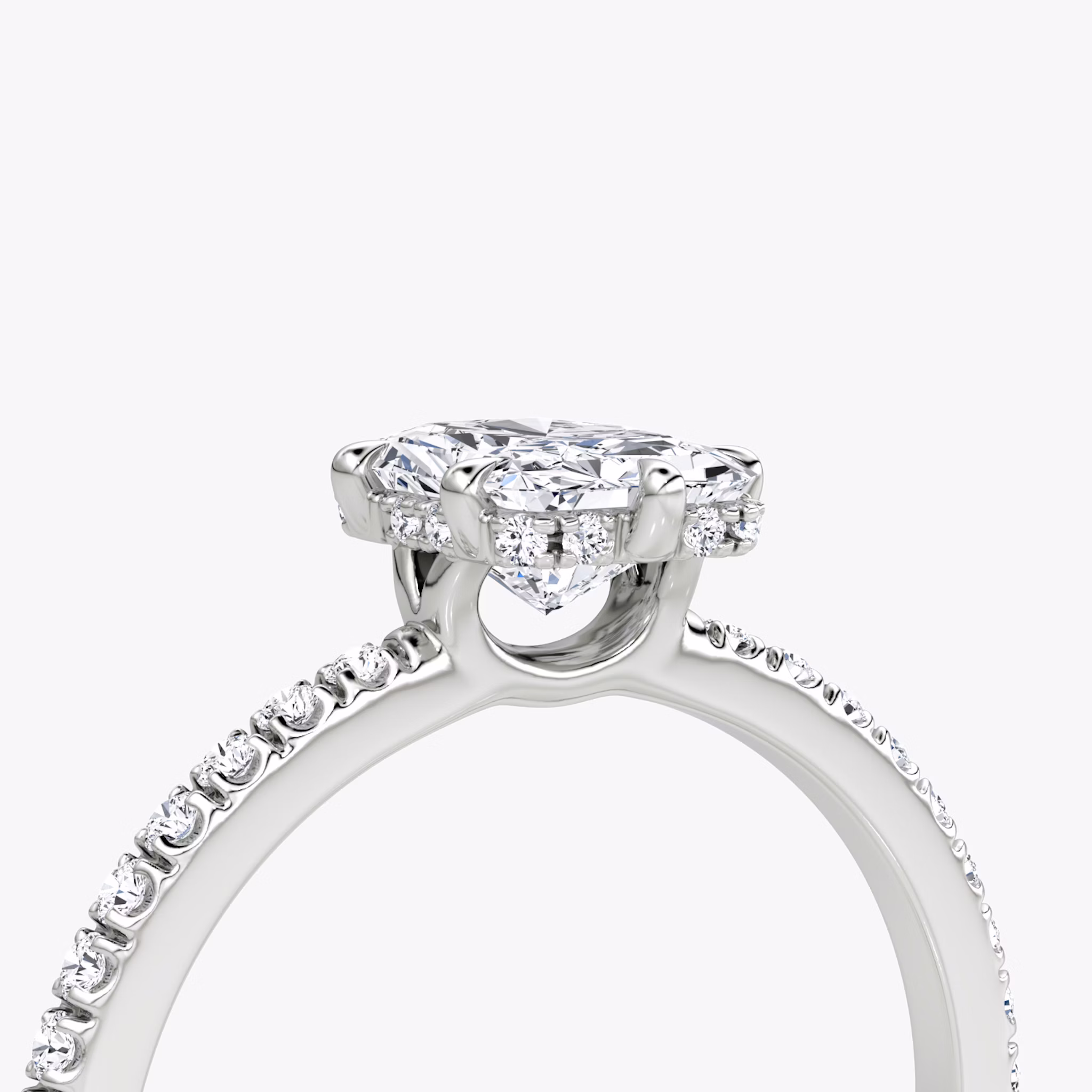 The Signature 6 Prong | Radiant | 18k | White Gold | bandAccent: Pavé | bandWidth: standard | hiddenHalo: yes | diamondOrientation: vertical | caratWeight: other