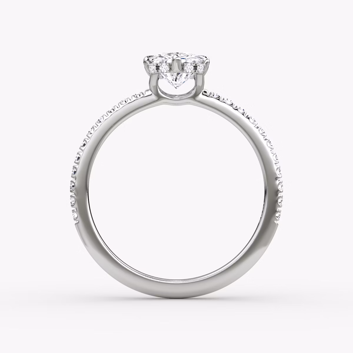 The Signature 6 Prong | Radiant | 18k | White Gold | bandAccent: Pavé | bandWidth: standard | hiddenHalo: yes | diamondOrientation: vertical | caratWeight: other