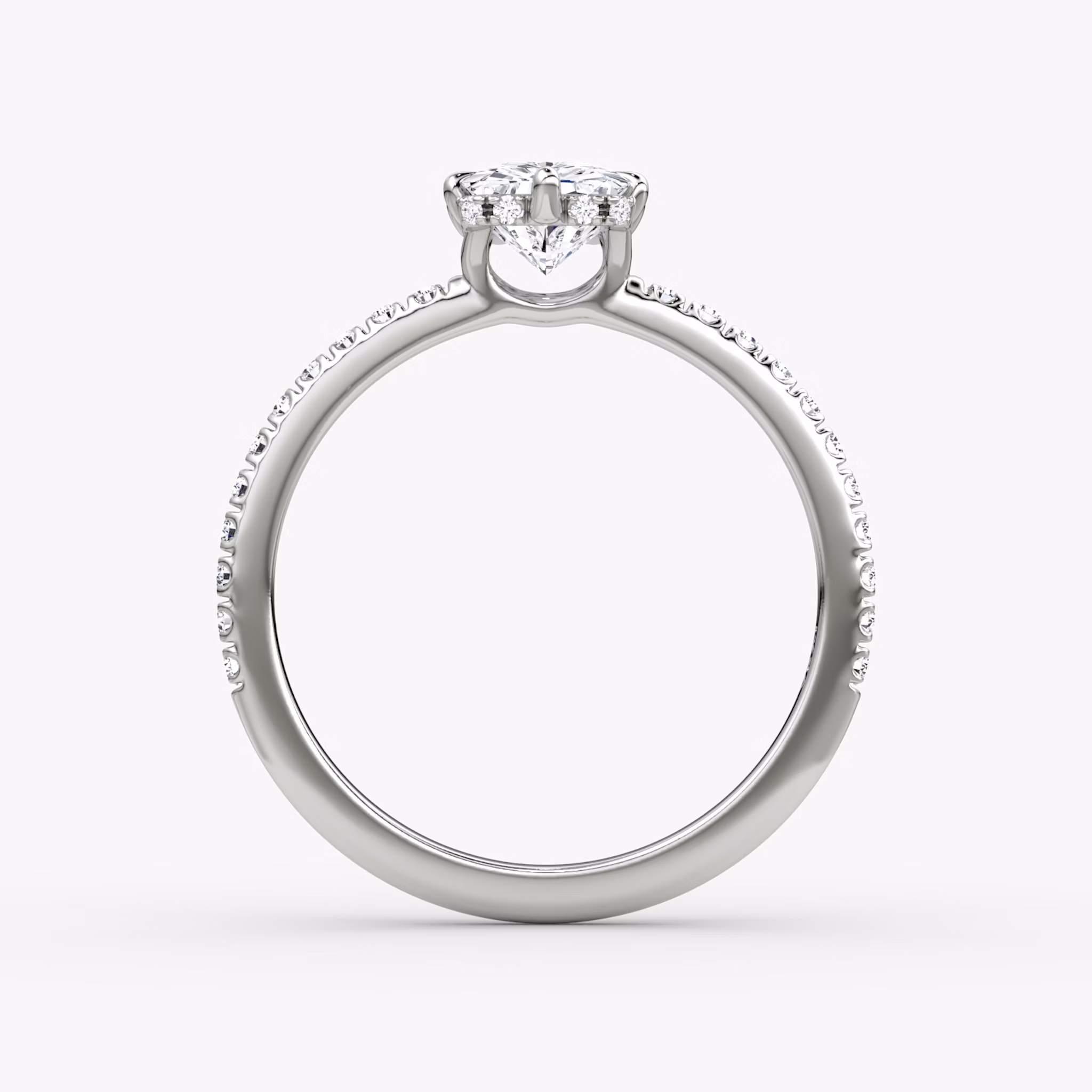 The Signature 6 Prong | Radiant | 18k | White Gold | bandAccent: Pavé | bandWidth: standard | hiddenHalo: yes | diamondOrientation: vertical | caratWeight: other
