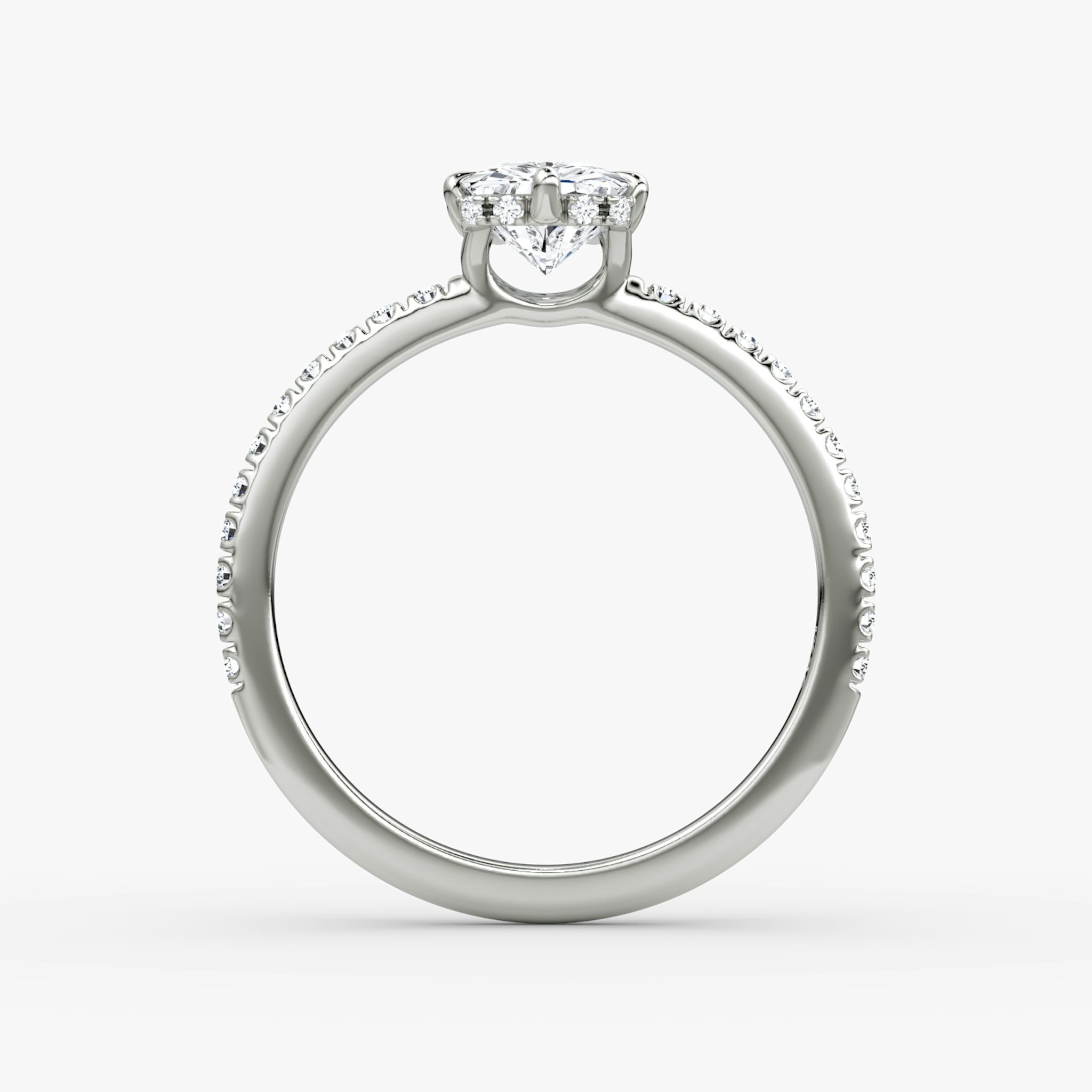 The Signature 6 Prong | Radiant | 18k | White Gold | bandAccent: Pavé | bandWidth: standard | hiddenHalo: yes | diamondOrientation: vertical | caratWeight: other