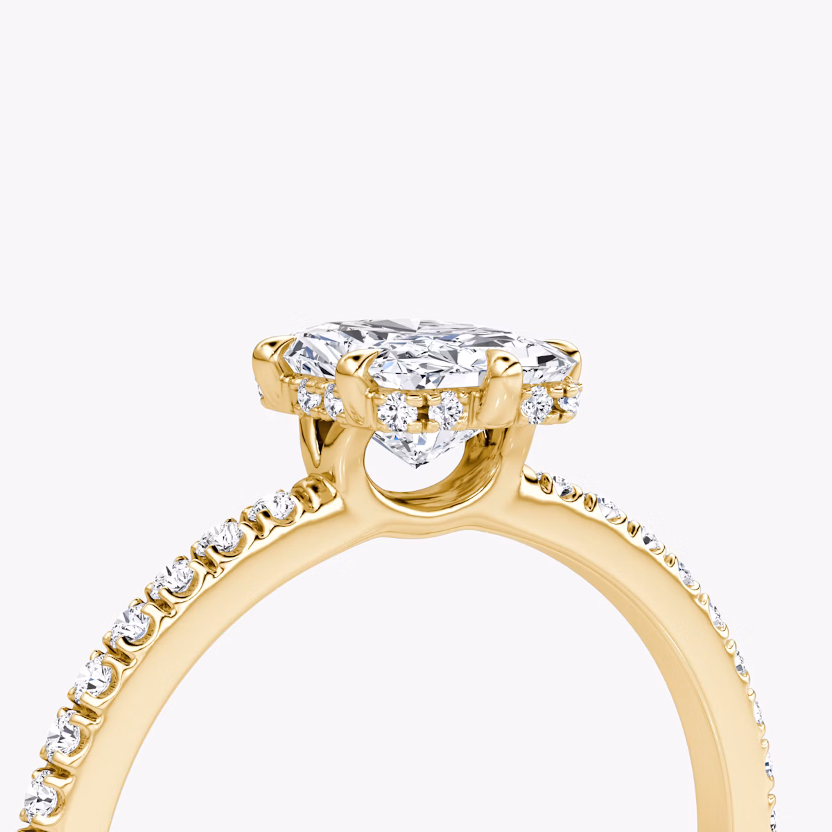 The Signature 6 Prong | Radiant | 18k | Yellow Gold | bandAccent: Pavé | bandWidth: standard | hiddenHalo: yes | diamondOrientation: vertical | caratWeight: other