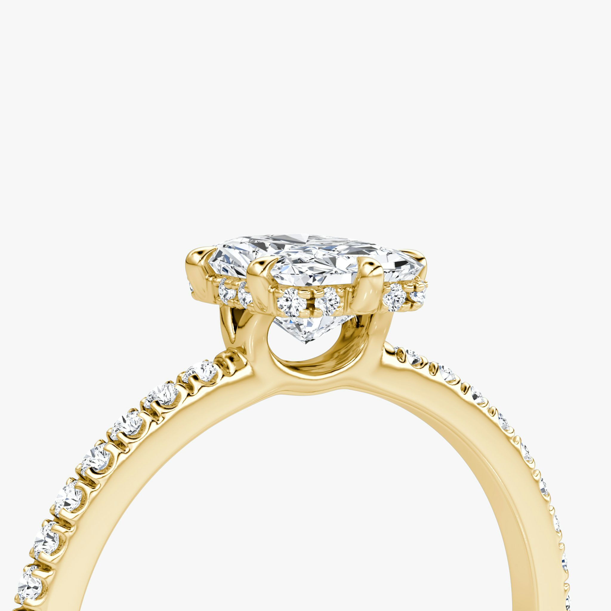 The Signature 6 Prong | Radiant | 18k | Yellow Gold | bandAccent: Pavé | bandWidth: standard | hiddenHalo: yes | diamondOrientation: vertical | caratWeight: other