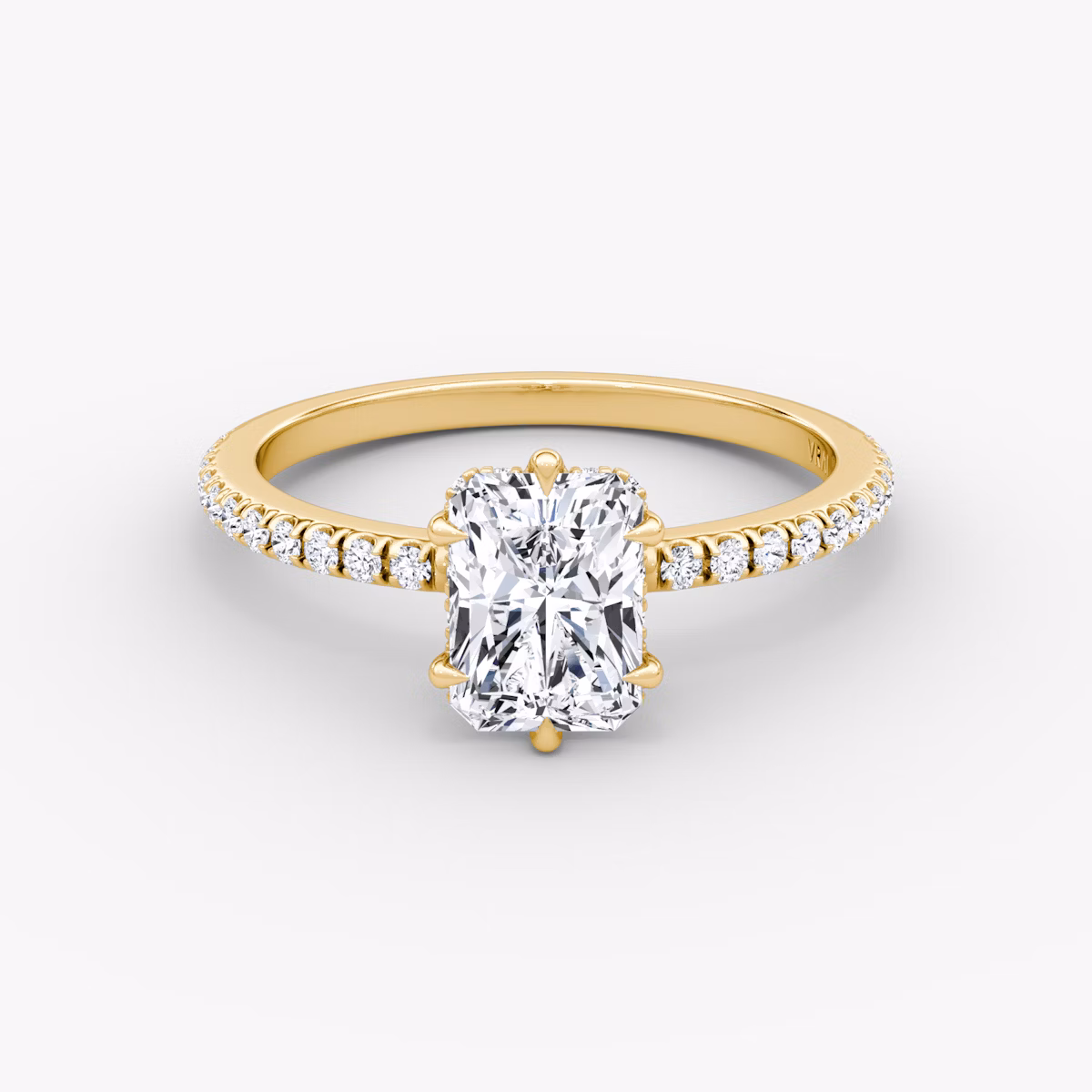 The Signature 6 Prong | Radiant | 18k | Yellow Gold | bandAccent: Pavé | bandWidth: standard | hiddenHalo: yes | diamondOrientation: vertical | caratWeight: other