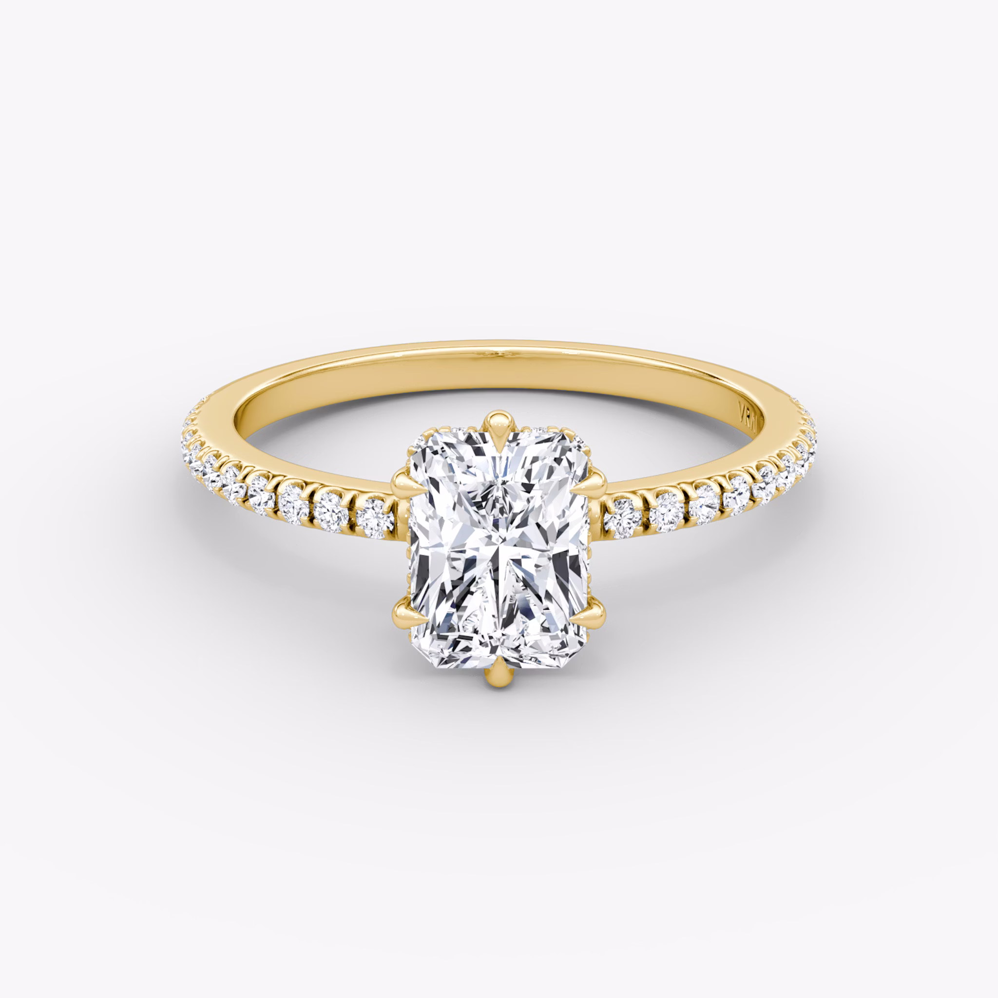 The Signature 6 Prong | Radiant | 18k | Yellow Gold | bandAccent: Pavé | bandWidth: standard | hiddenHalo: yes | diamondOrientation: vertical | caratWeight: other