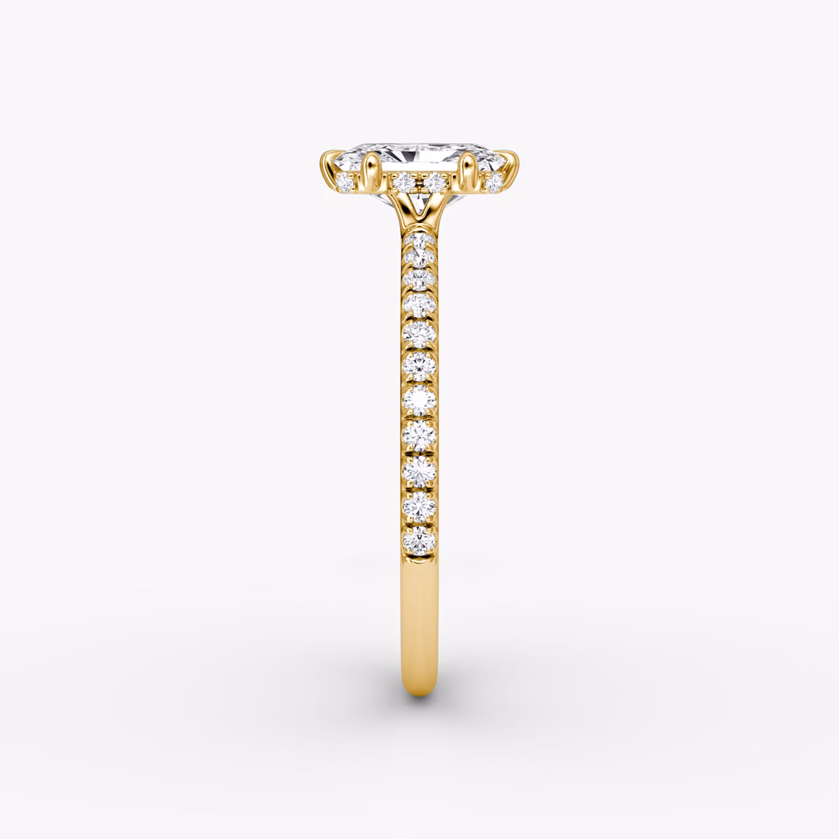 The Signature 6 Prong | Radiant | 18k | Yellow Gold | bandAccent: Pavé | bandWidth: standard | hiddenHalo: yes | diamondOrientation: vertical | caratWeight: other