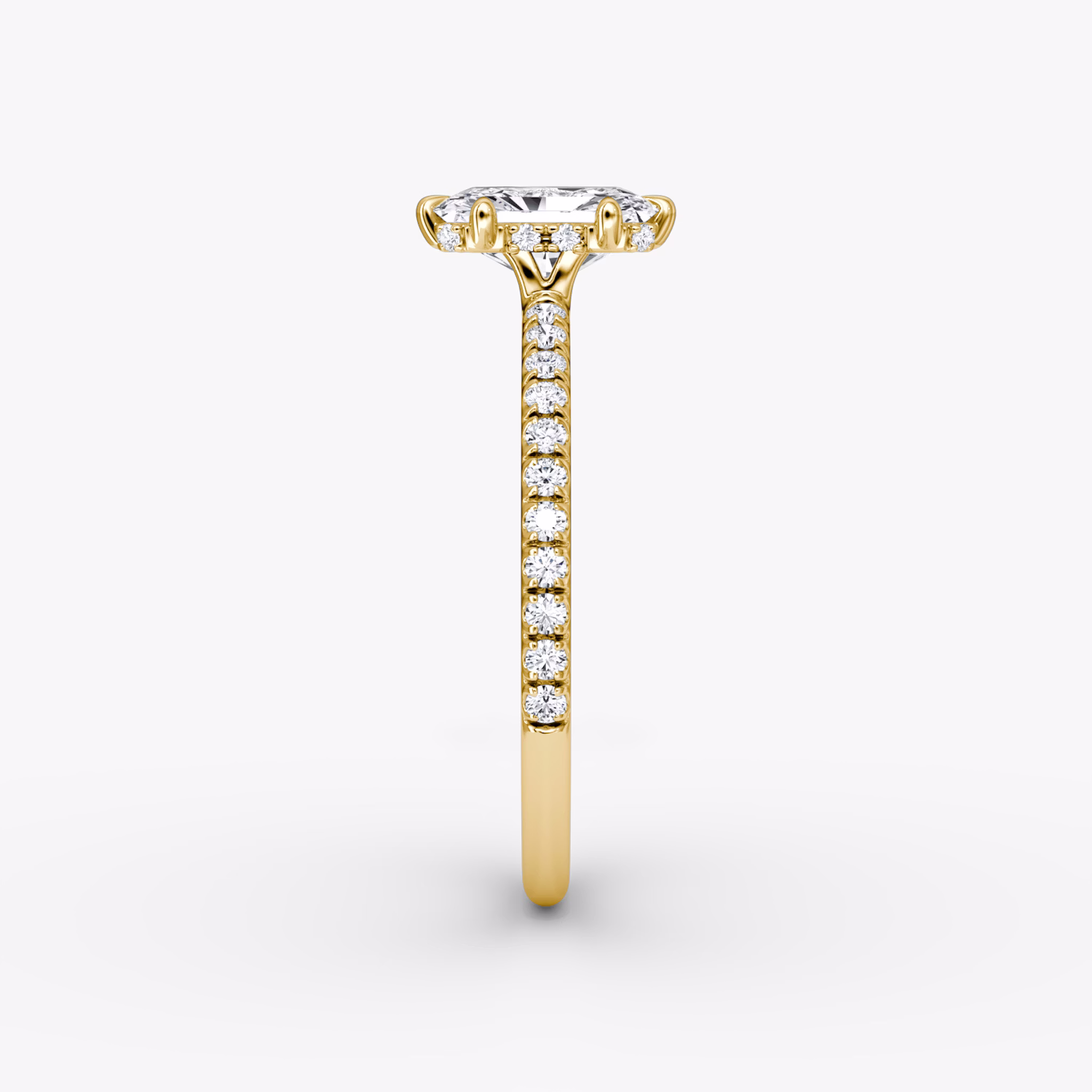 The Signature 6 Prong | Radiant | 18k | Yellow Gold | bandAccent: Pavé | bandWidth: standard | hiddenHalo: yes | diamondOrientation: vertical | caratWeight: other