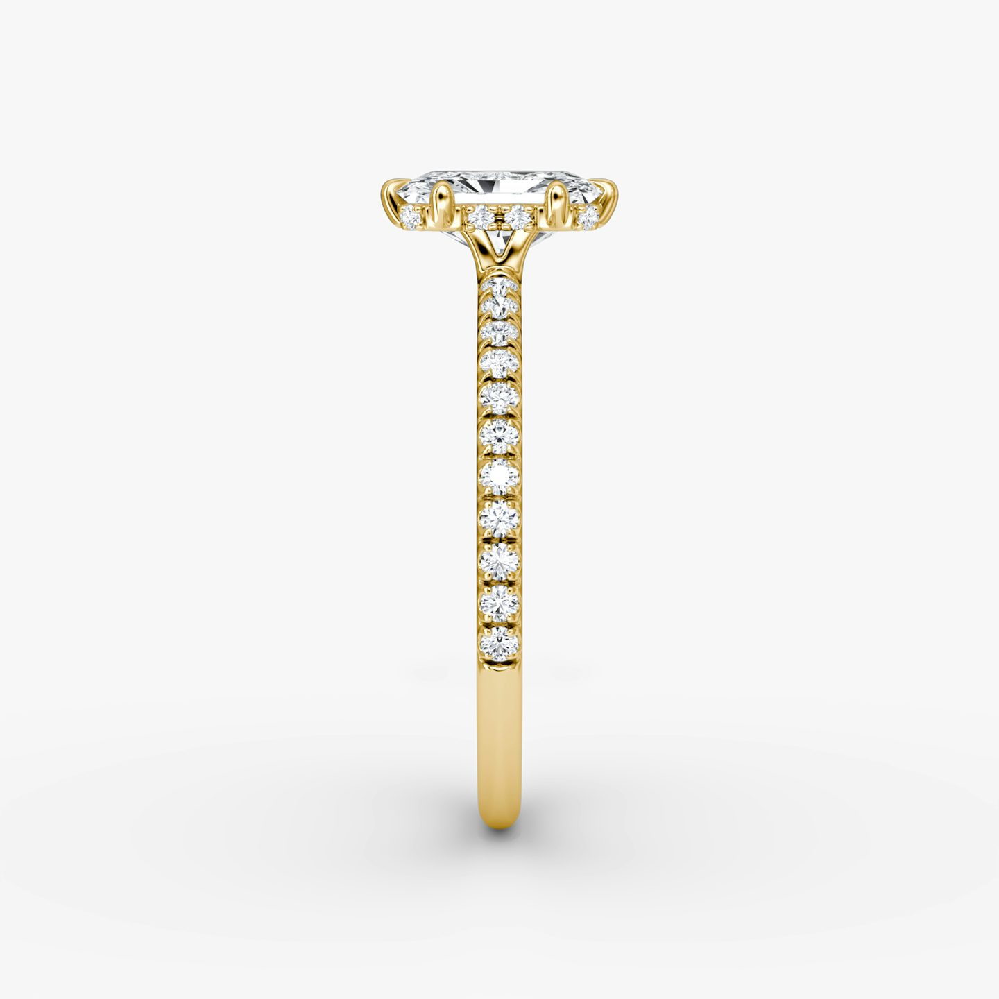 The Signature 6 Prong | Radiant | 18k | Yellow Gold | bandAccent: Pavé | bandWidth: standard | hiddenHalo: yes | diamondOrientation: vertical | caratWeight: other