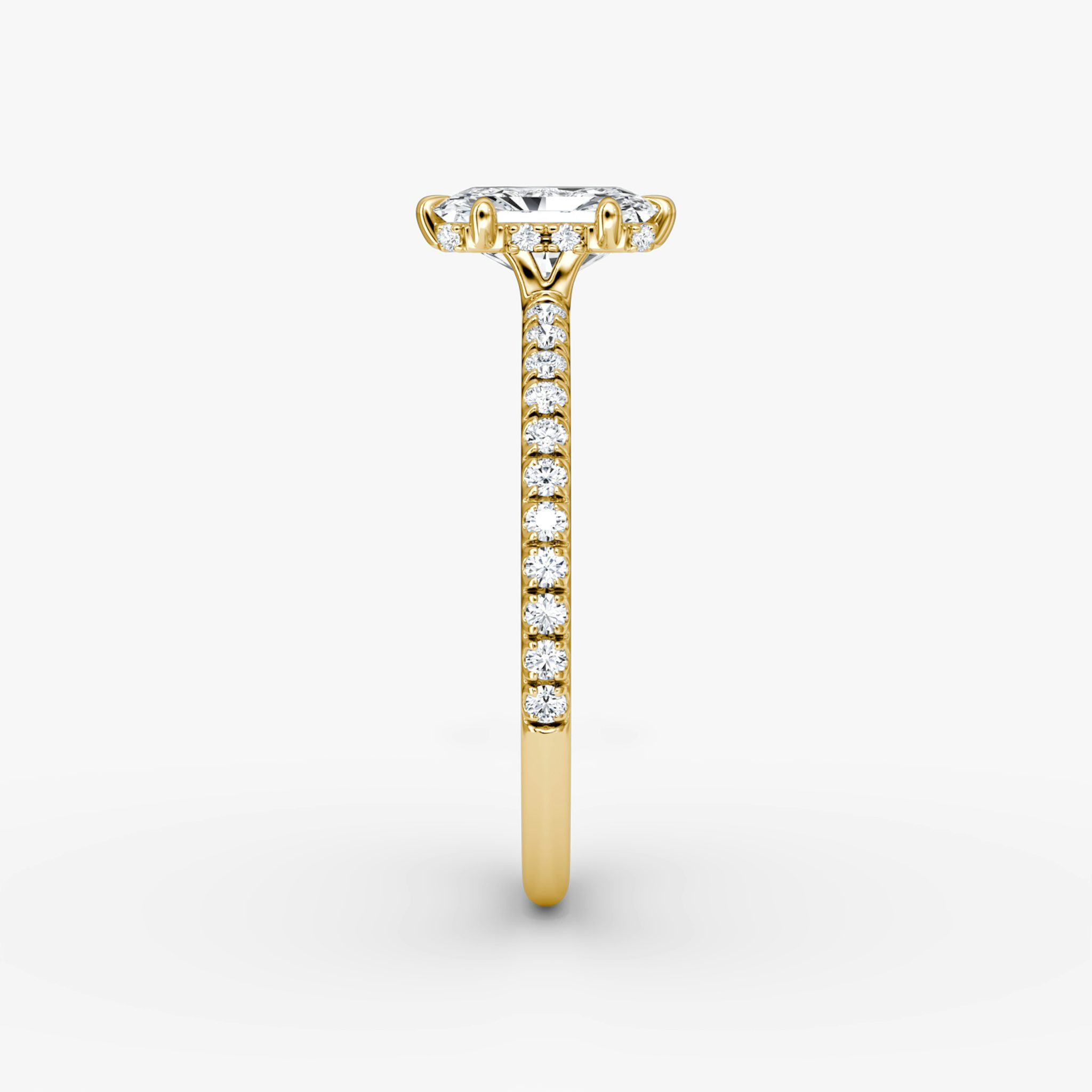 The Signature 6 Prong | Radiant | 18k | Yellow Gold | bandAccent: Pavé | bandWidth: standard | hiddenHalo: yes | diamondOrientation: vertical | caratWeight: other