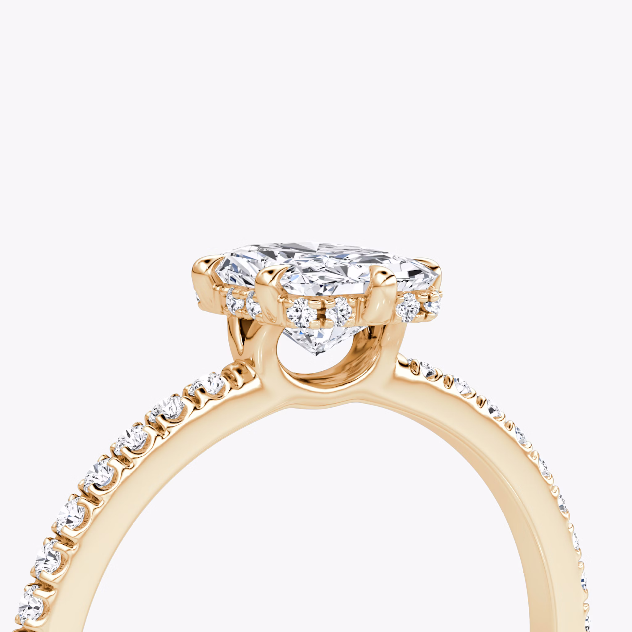 The Signature 6 Prong | Radiant | 14k | Rose Gold | bandAccent: Pavé | bandWidth: standard | hiddenHalo: yes | diamondOrientation: vertical | caratWeight: other