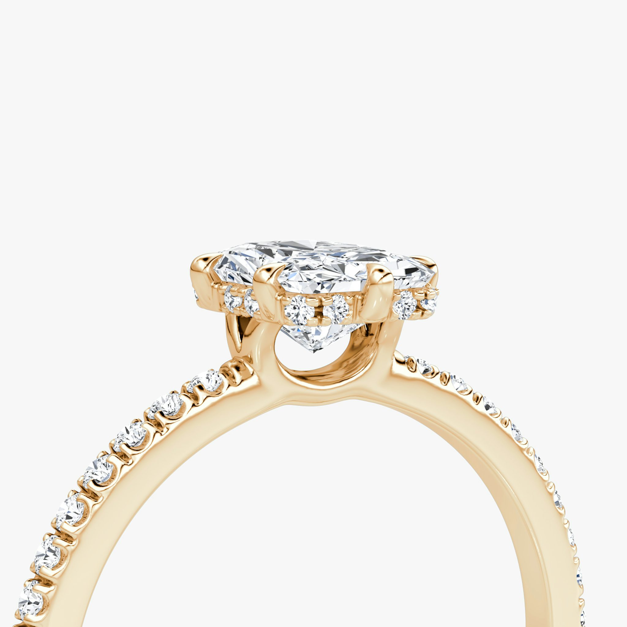 The Signature 6 Prong | Radiant | 14k | Rose Gold | bandAccent: Pavé | bandWidth: standard | hiddenHalo: yes | diamondOrientation: vertical | caratWeight: other