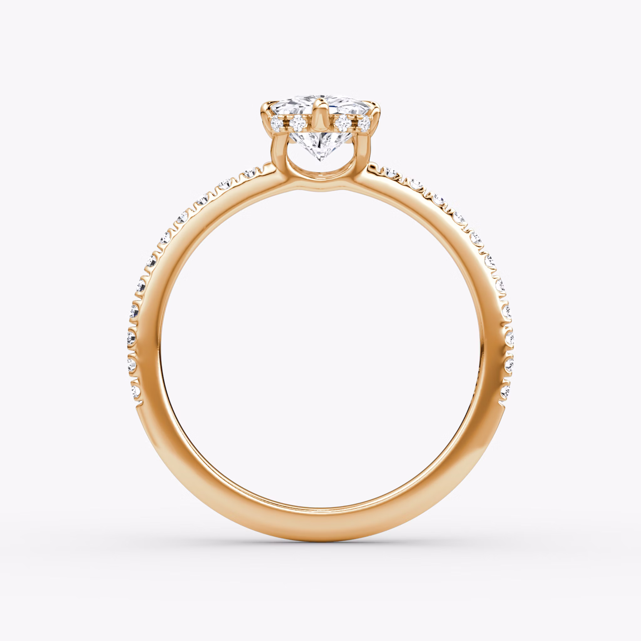 The Signature 6 Prong | Radiant | 14k | Rose Gold | bandAccent: Pavé | bandWidth: standard | hiddenHalo: yes | diamondOrientation: vertical | caratWeight: other