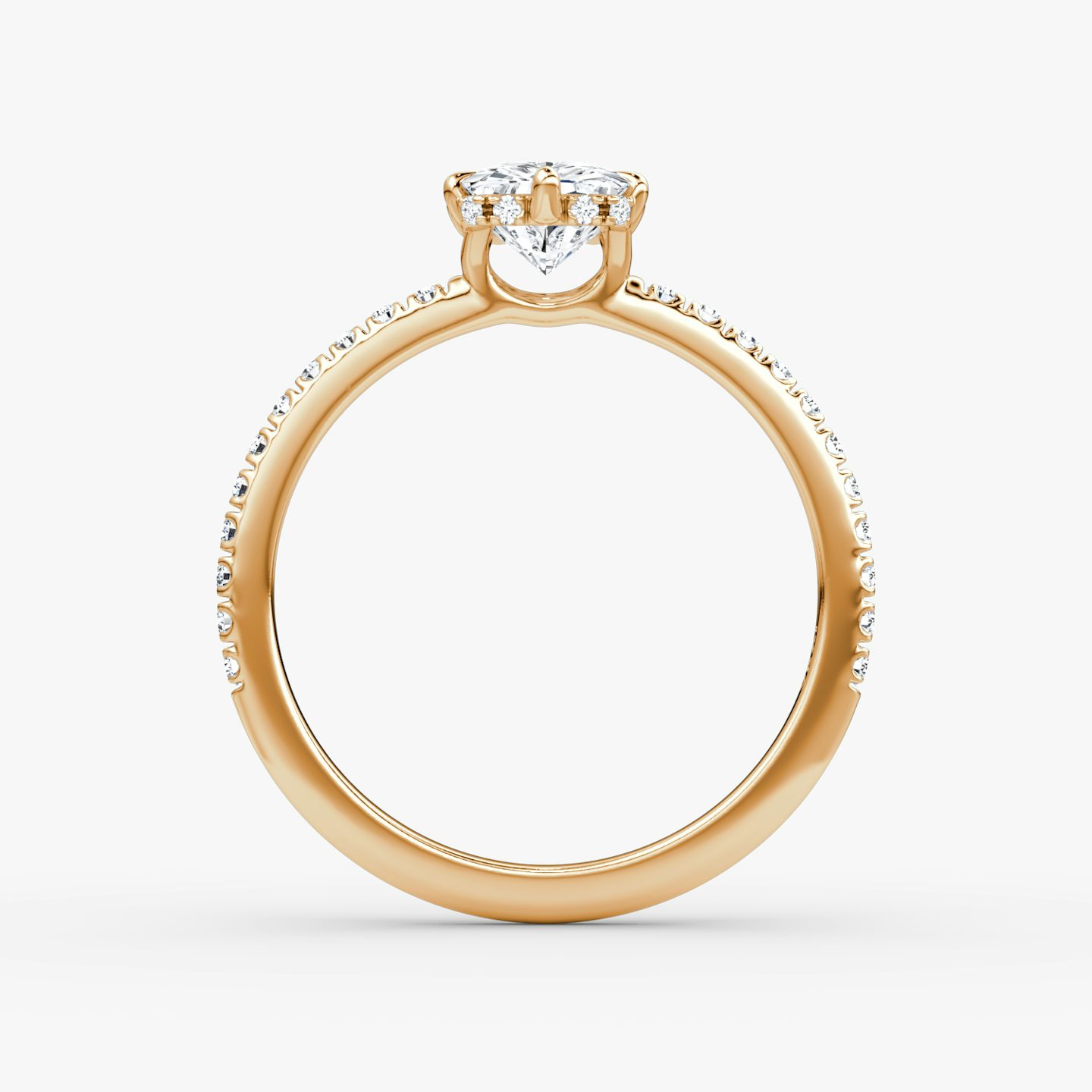 Signature 6 Prong | Radiant | 14k | Roségold | bandAccent: Mit Pavé-Besatz | bandWidth: standard | hiddenHalo: yes | diamondOrientation: vertical | caratWeight: other
