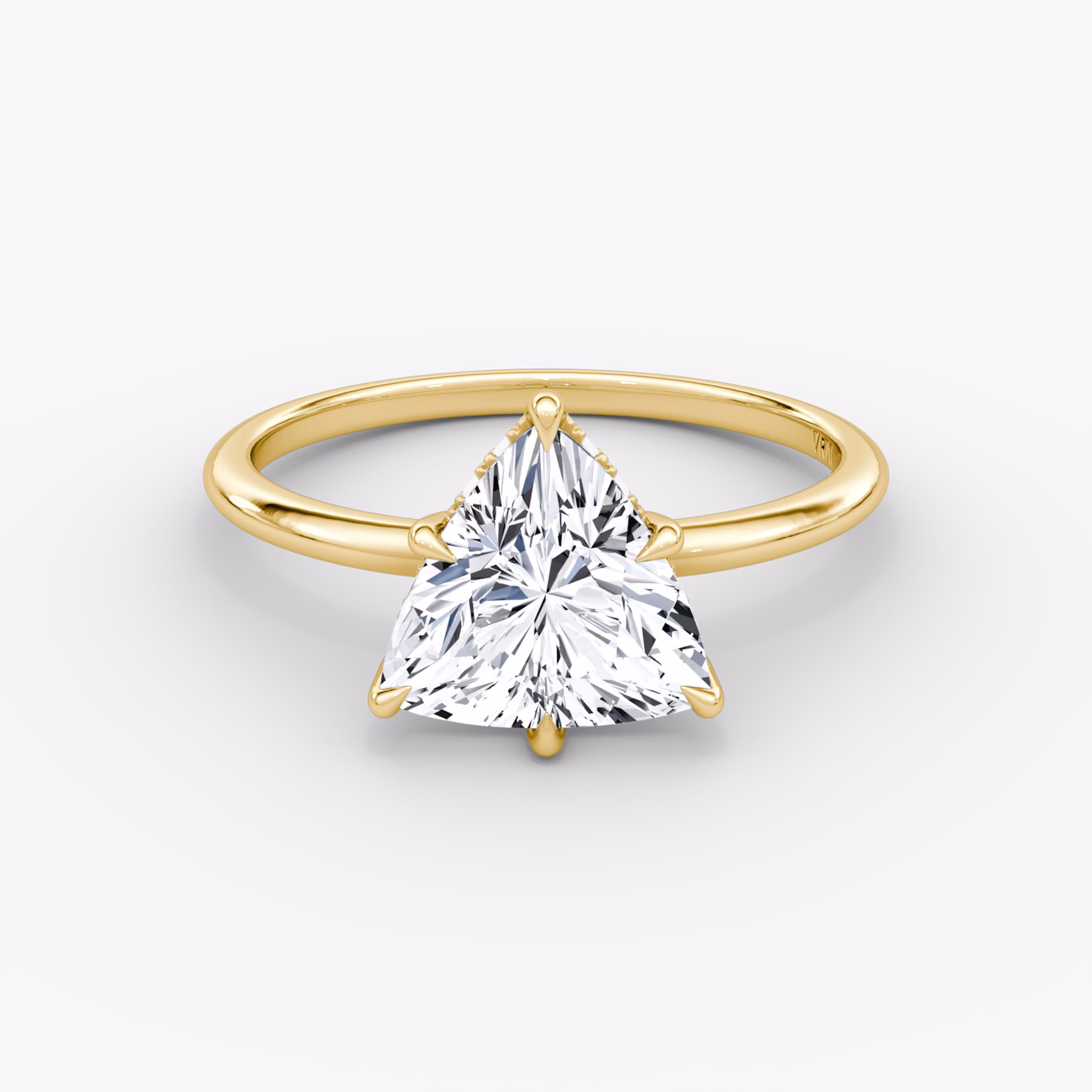 The Signature 6 Prong | Trillion | 18k | Yellow Gold | bandAccent: Plain | bandWidth: standard | hiddenHalo: yes | diamondOrientation: vertical | caratWeight: other