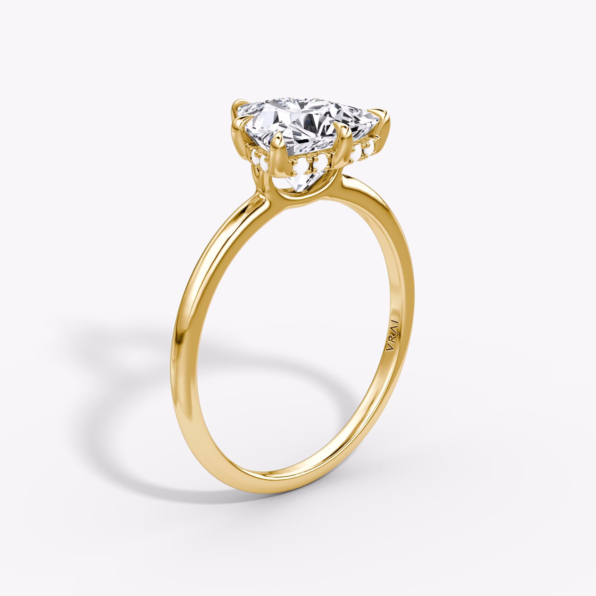 The Signature 6 Prong | Trillion | 18k | Yellow Gold | bandAccent: Plain | bandWidth: standard | hiddenHalo: yes | diamondOrientation: vertical | caratWeight: other