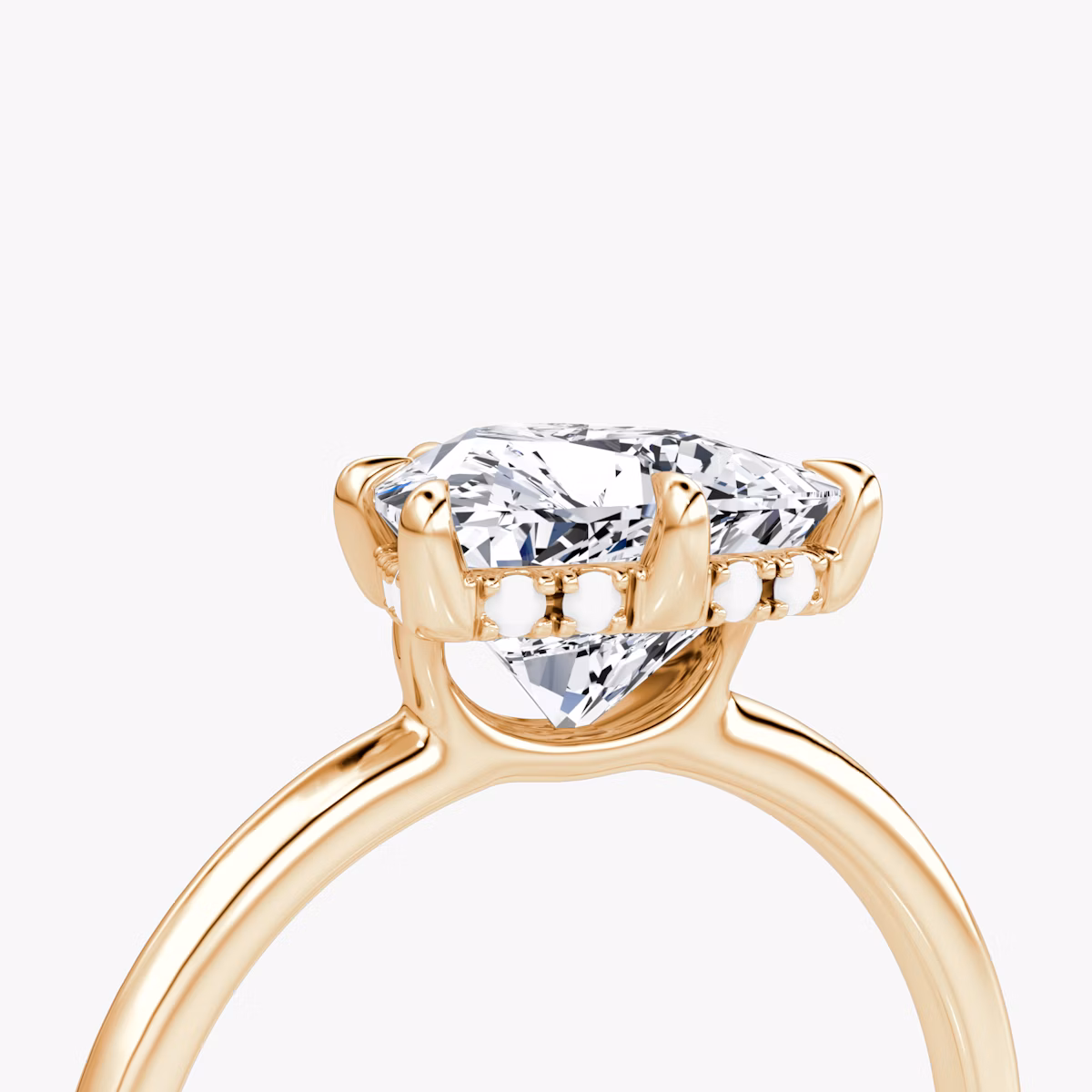 The Signature 6 Prong | Trillion | 14k | Rose Gold | bandAccent: Plain | bandWidth: standard | hiddenHalo: yes | diamondOrientation: vertical | caratWeight: other
