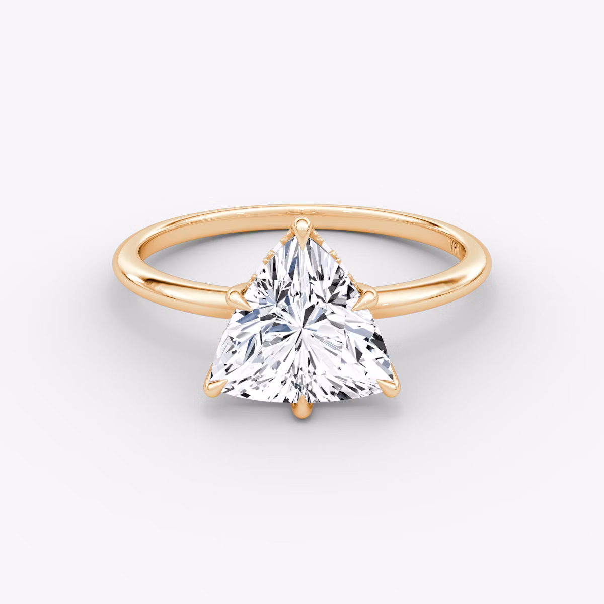 The Signature 6 Prong | Trillion | 14k | Rose Gold | bandAccent: Plain | bandWidth: standard | hiddenHalo: yes | diamondOrientation: vertical | caratWeight: other