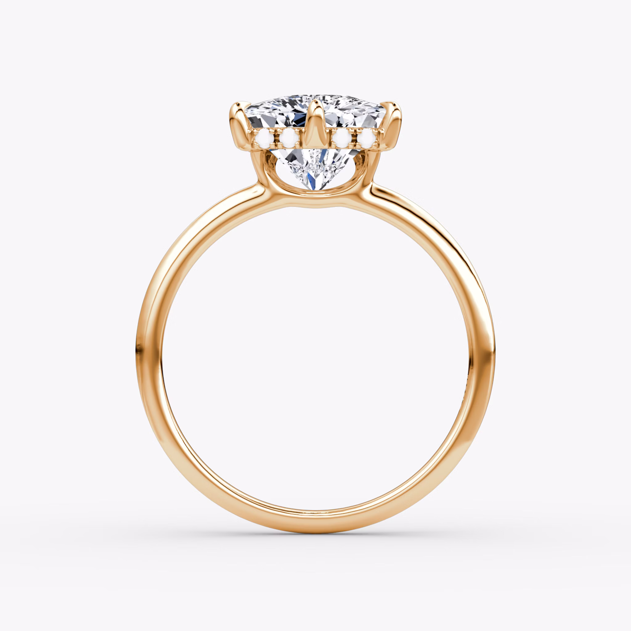 The Signature 6 Prong | Trillion | 14k | Rose Gold | bandAccent: Plain | bandWidth: standard | hiddenHalo: yes | diamondOrientation: vertical | caratWeight: other