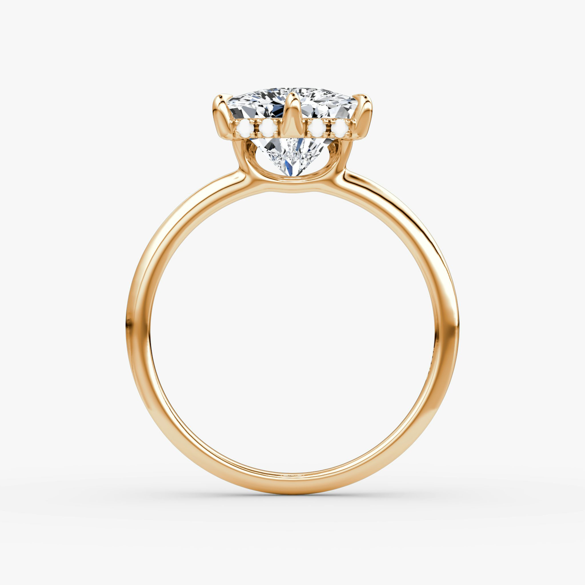 The Signature 6 Prong | Trillion | 14k | Rose Gold | bandAccent: Plain | bandWidth: standard | hiddenHalo: yes | diamondOrientation: vertical | caratWeight: other