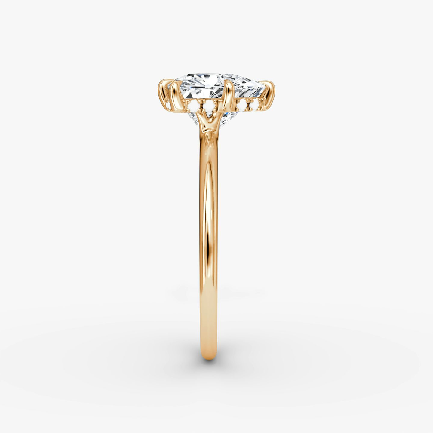 The Signature 6 Prong | Trillion | 14k | Rose Gold | bandAccent: Plain | bandWidth: standard | hiddenHalo: yes | diamondOrientation: vertical | caratWeight: other