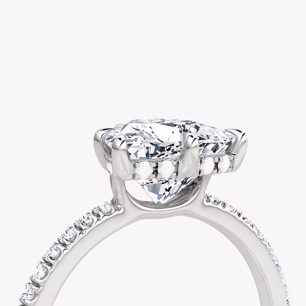 The Signature 6 Prong | Trillion | 18k | White Gold | bandAccent: Pavé | bandWidth: standard | hiddenHalo: yes | diamondOrientation: vertical | caratWeight: other