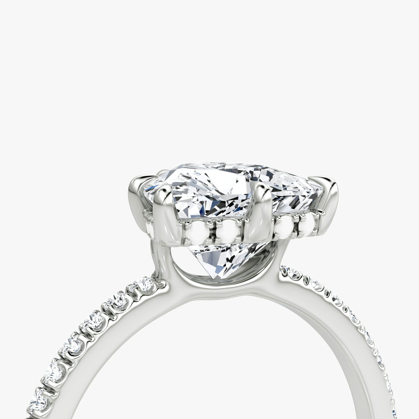 The Signature 6 Prong | Trillion | 18k | White Gold | bandAccent: Pavé | bandWidth: standard | hiddenHalo: yes | diamondOrientation: vertical | caratWeight: other
