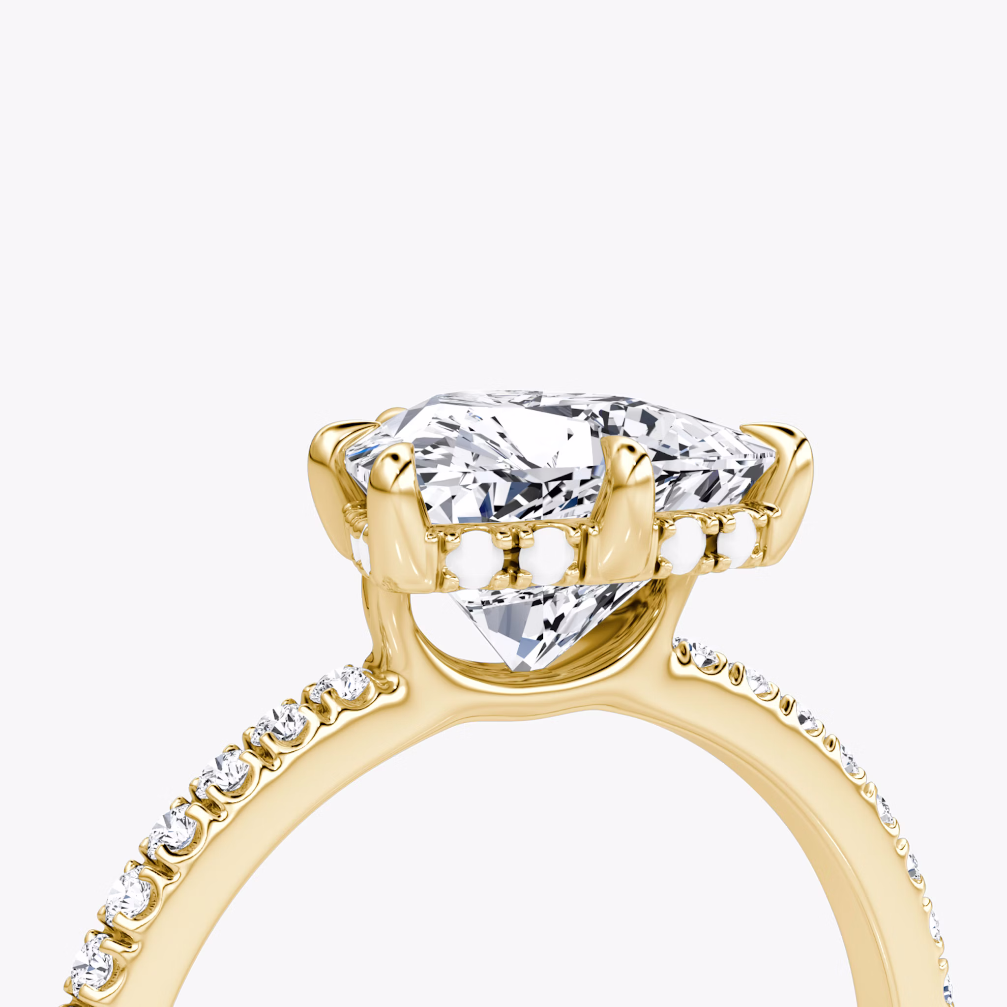 The Signature 6 Prong | Trillion | 18k | Yellow Gold | bandAccent: Pavé | bandWidth: standard | hiddenHalo: yes | diamondOrientation: vertical | caratWeight: other