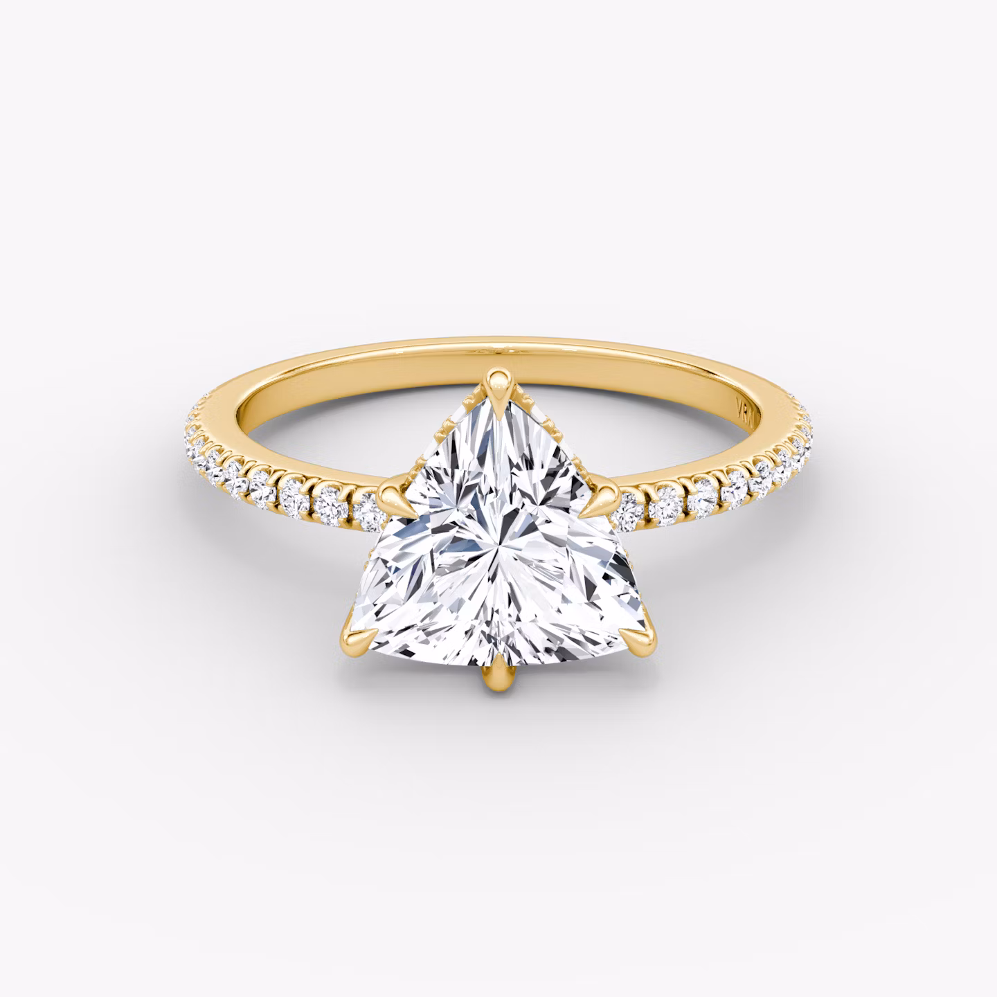 Signature 6 Prong | Trillant | 18k | Gelbgold | bandAccent: Mit Pavé-Besatz | bandWidth: standard | hiddenHalo: yes | diamondOrientation: vertical | caratWeight: other