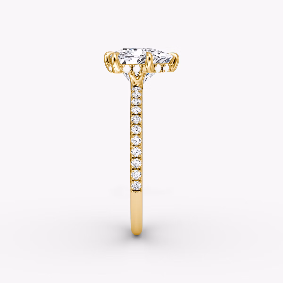 The Signature 6 Prong | Trillion | 18k | Yellow Gold | bandAccent: Pavé | bandWidth: standard | hiddenHalo: yes | diamondOrientation: vertical | caratWeight: other