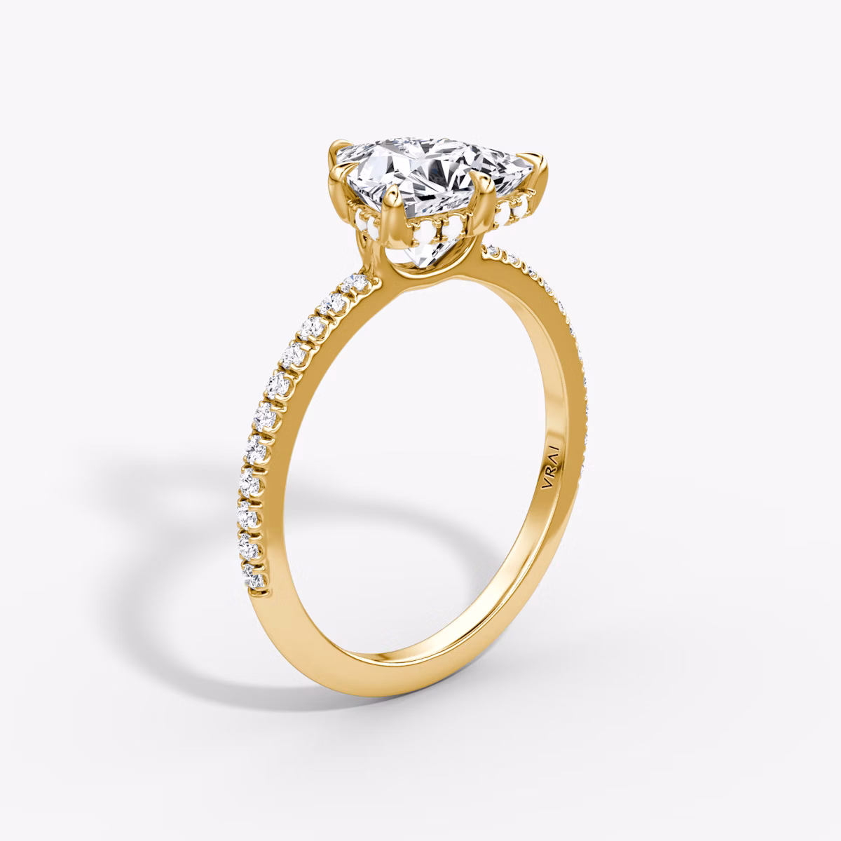 The Signature 6 Prong | Trillion | 18k | Yellow Gold | bandAccent: Pavé | bandWidth: standard | hiddenHalo: yes | diamondOrientation: vertical | caratWeight: other