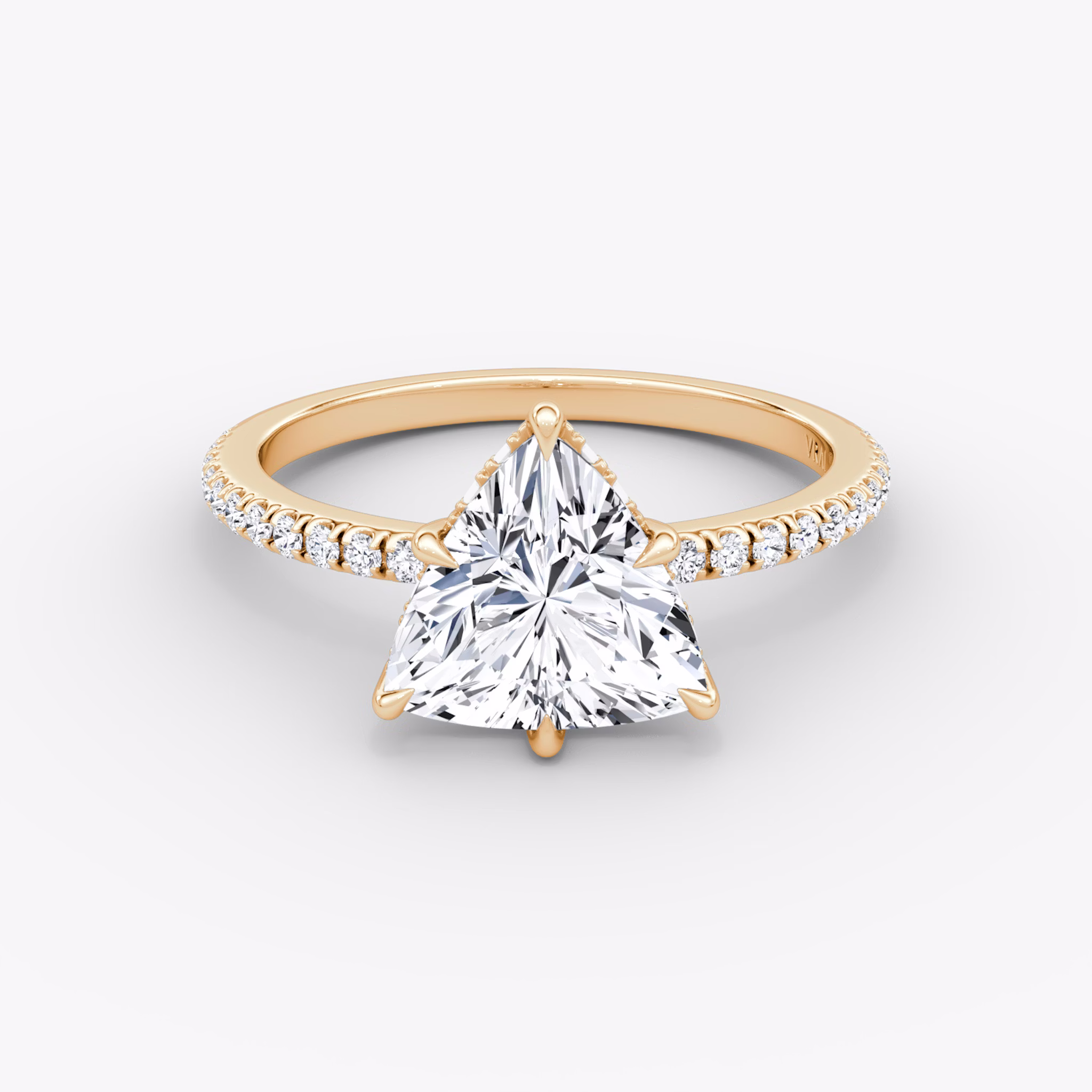 The Signature 6 Prong | Trillion | 14k | Rose Gold | bandAccent: Pavé | bandWidth: standard | hiddenHalo: yes | diamondOrientation: vertical | caratWeight: other